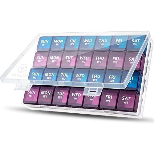 Xl Monthly Pill Organizer 1 Time A Day, 28 Day Pill Box Once A Day, 4 Week Pill Case Large Compartments, Yaklim Weekly Vitamin Organizer Extra Large, Medicine Container For Daily Pill Keeper