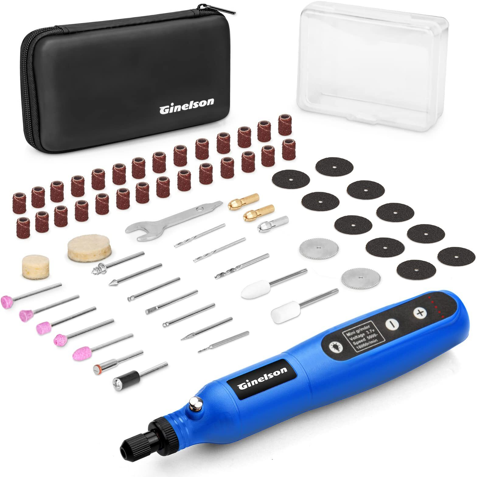 Ginelson Cordless Rotary Tool, 2000 Mah Battery Pack, 5-Speed And Usb-C Charging Rotary Tool Kit With 64 Accessories, Multi-Purpose 3.7V Power Rotary Tool For Sanding, Polishing, Engraving, Diy Crafts