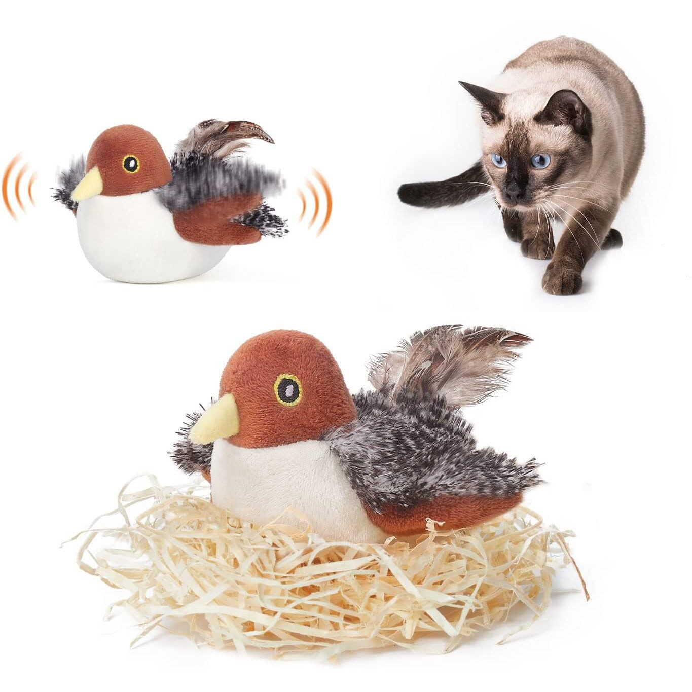 Potaroma Cat Toys Rechargeable Flapping Bird Sparrow, Lifelike Chirp Tweet, Touch Activated Kitten Toy Interactive Cat Exercise Toys For All Breeds Cat Kicker Catnip Toys 4.0 Inches