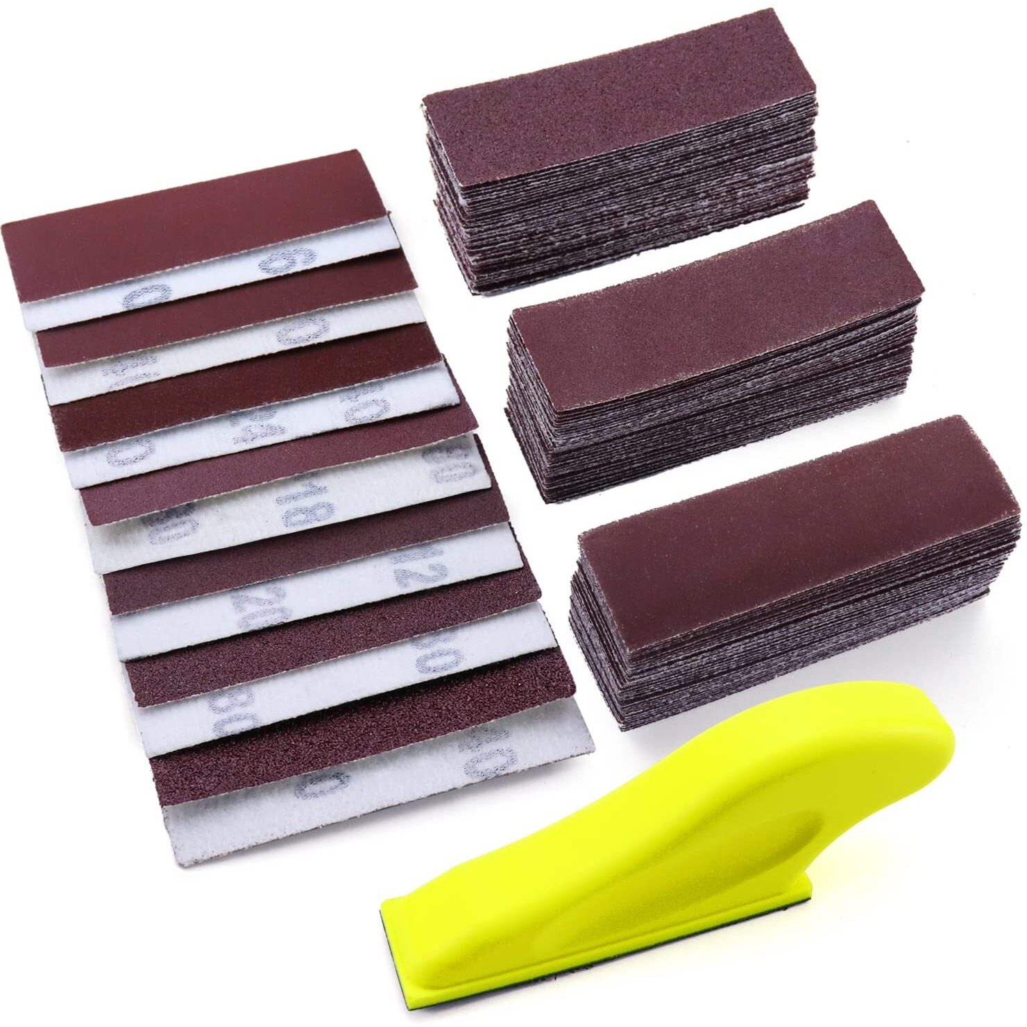Poliwell Micro Sanding Tools 3.5 X 1 Detail Sander For Small Projects, Mini Handle Sander Kit+ Sandpaper 40 80 120 180 240 400 600 Grit For Crafts Wood Finishing Tight Narrow Spaces, 120 Pcs