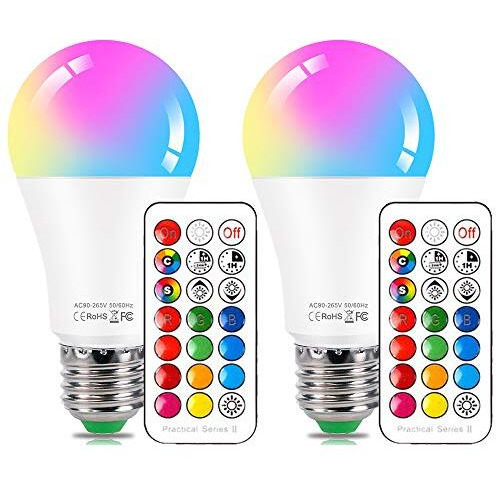 Dasinko Led Color Changing Light Bulb With Remote Control, 10W E26 Rgb+Daylight White 5700K Led Bulbs Dimmable With Memory Function, Ideal Lighting For Home Decoration,Stage,Bar,Party, 2 Pack