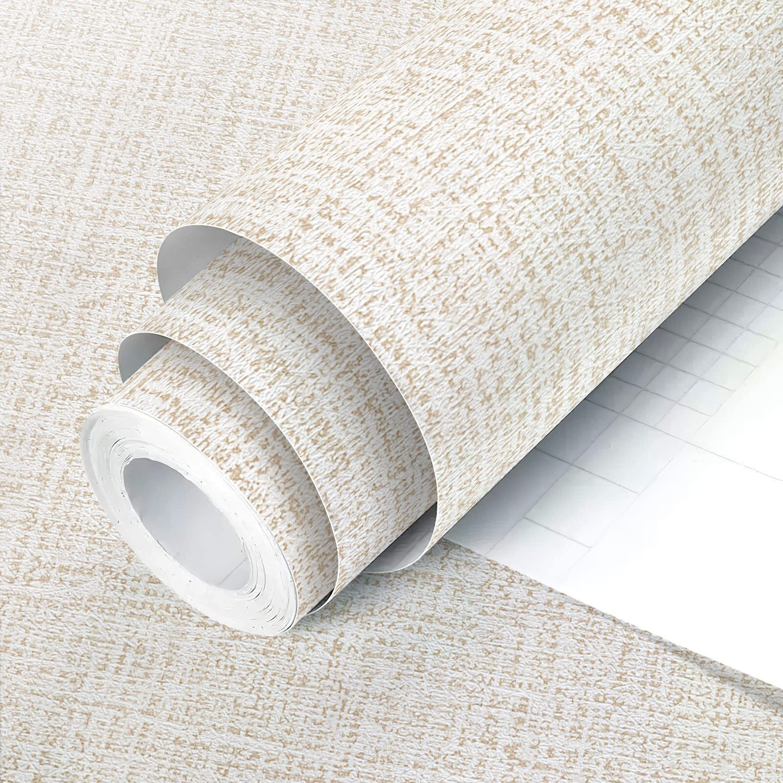 Beige Wallpaper Grasscloth Peel And Stick Wallpaper Contact Paper For Walls 17.7Inx196.8In Textured Wall Paper Vinyl Grasscloth Wallpaper Contact Paper Peel And Stick Beige Self Adhesive Wallpaper