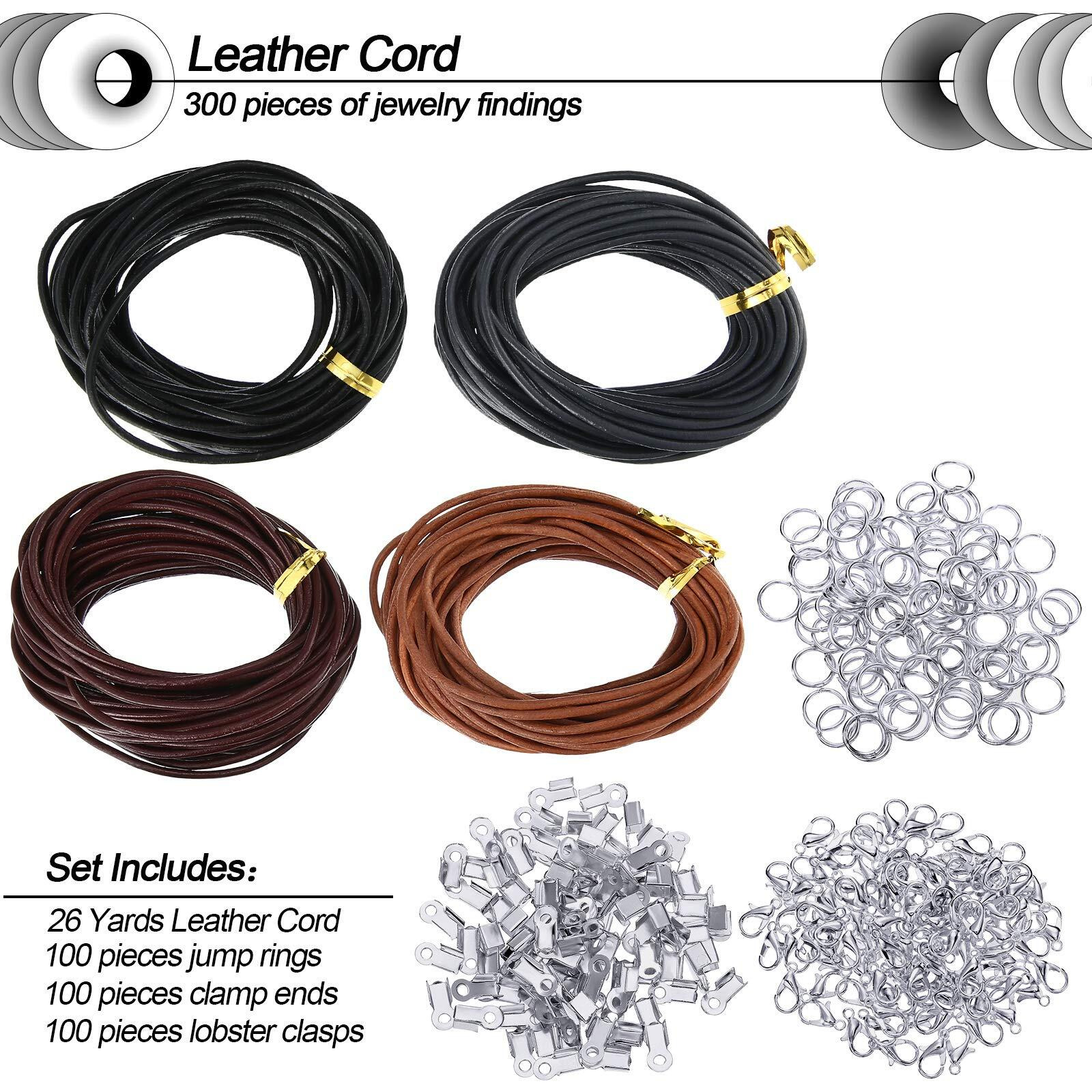 Leather Cord For Jewelry Making Kit, 24 Meters 2 Mm Wide Leather Cord Leather Jewelry Rope And 250 Pieces Jewelry Findings Necklace Bracelets Craft Twine Accessories
