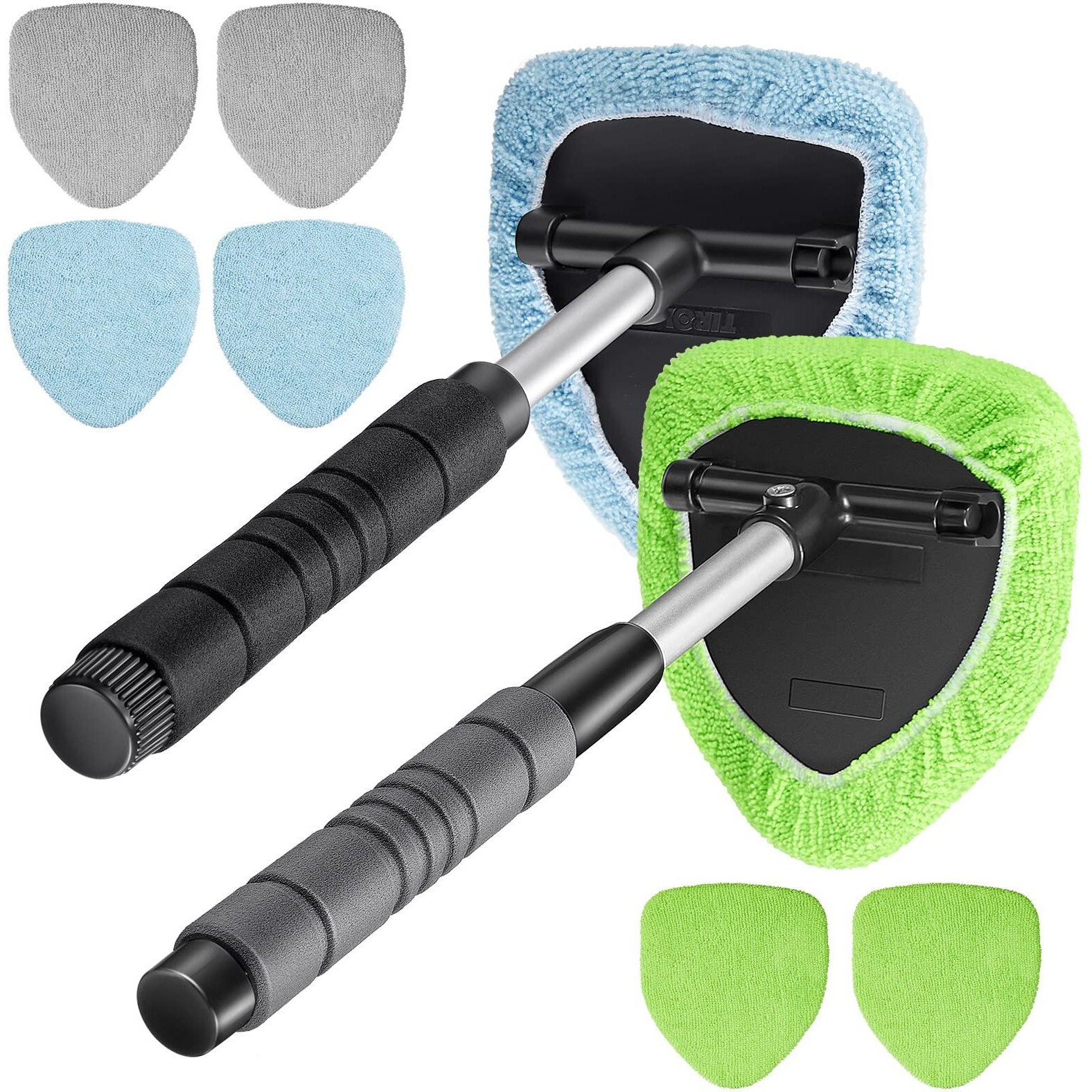 2 Sets Windshield Cleaner Car Window Cleaner Car Window Cleaning Tool Glass Cleaner Wiper With Detachable Handle Microfiber Pads And Spray Bottle Car Cleanser Brush Car Cleaning Set (Blue Green Gray)