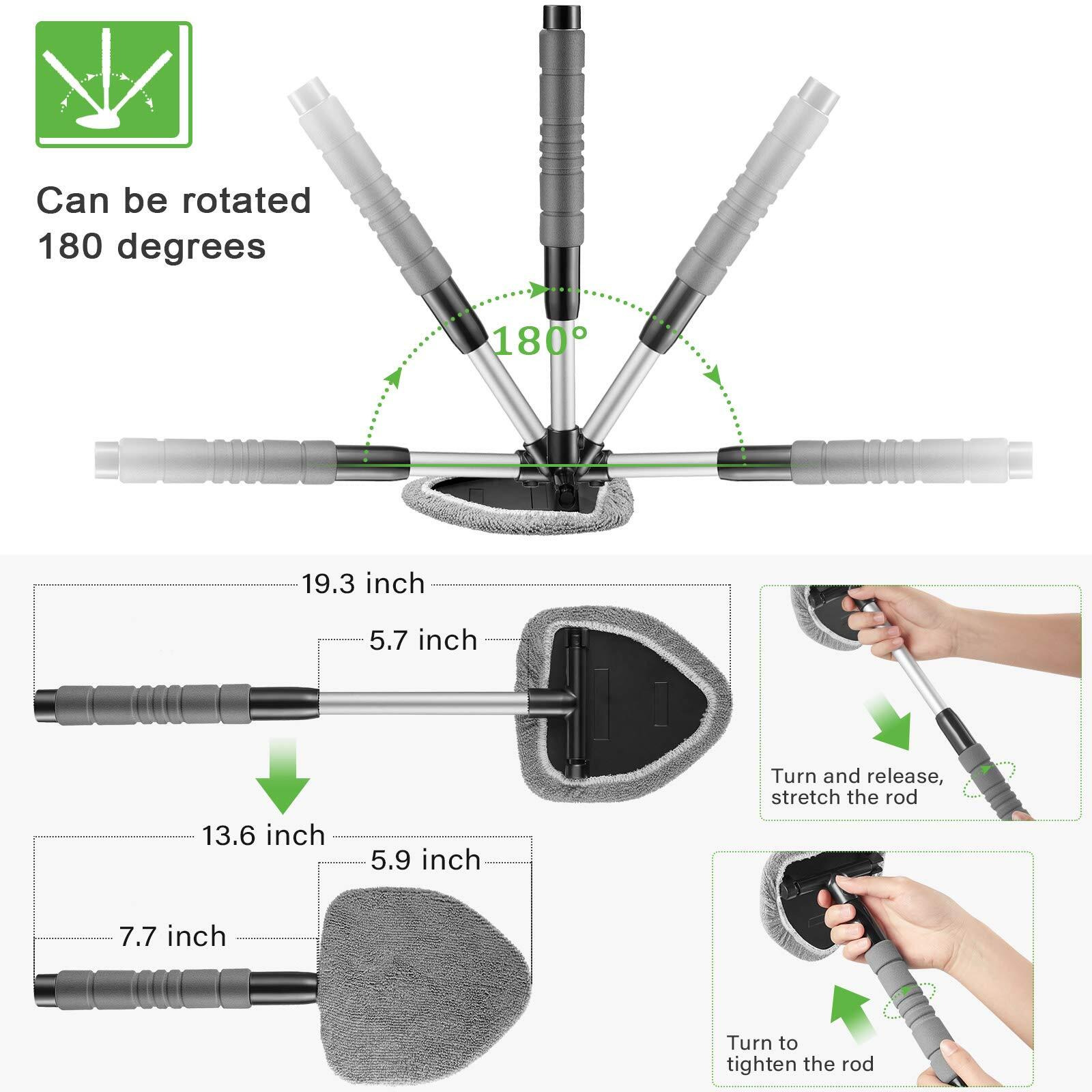 2 Sets Windshield Cleaner Car Window Cleaner Car Window Cleaning Tool Glass Cleaner Wiper With Detachable Handle Microfiber Pads And Spray Bottle Car Cleanser Brush Car Cleaning Set (Blue Green Gray)