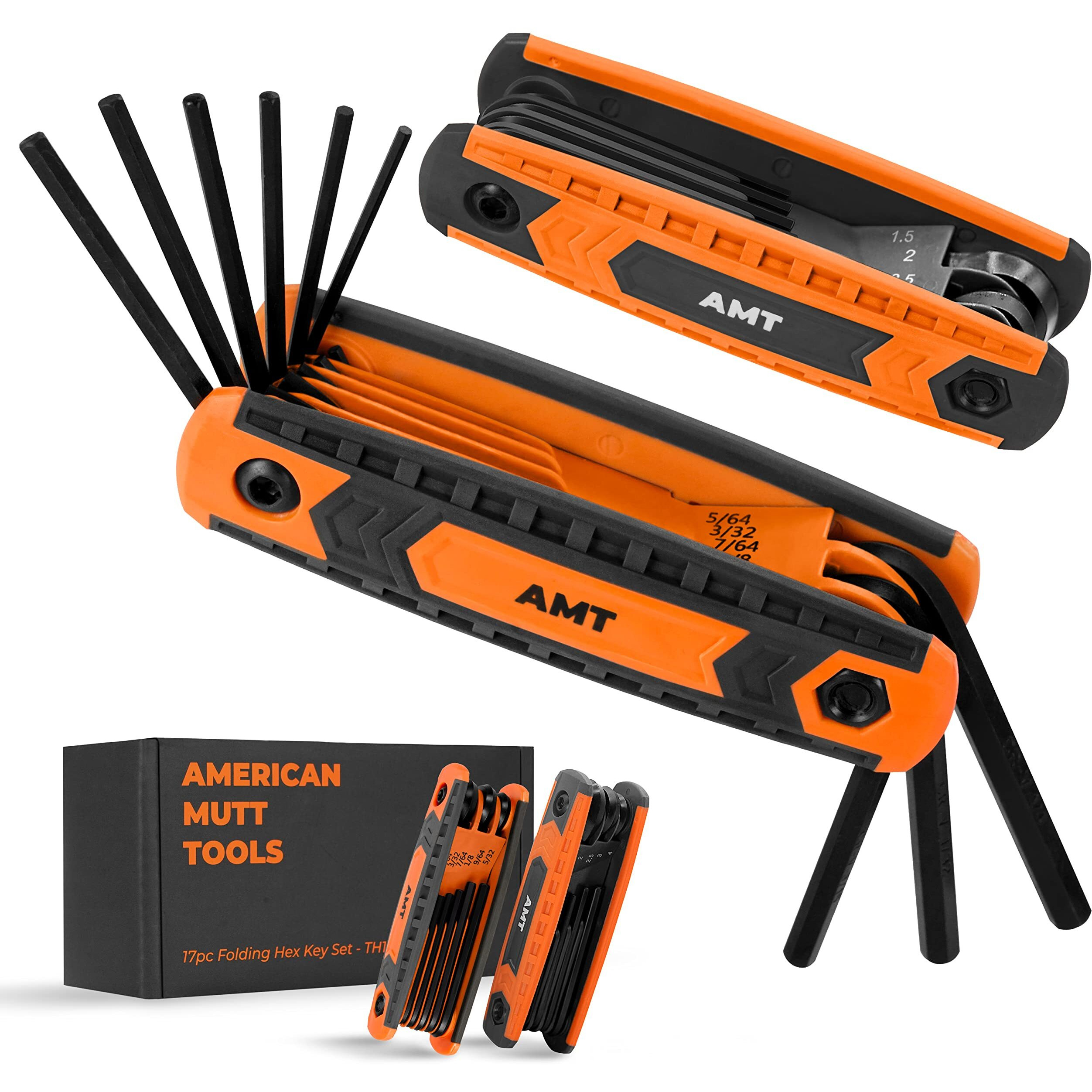 American Mutt Tools 17Pc Folding Allen Wrench Set - Sae And Metric Allen Key Set - Hex Key Set, Allen Wrenches Sets, Metric Allen Wrenches Set, Hex Wrench Set, Llaves Allen Set, Hex Set, Hex Tool Set