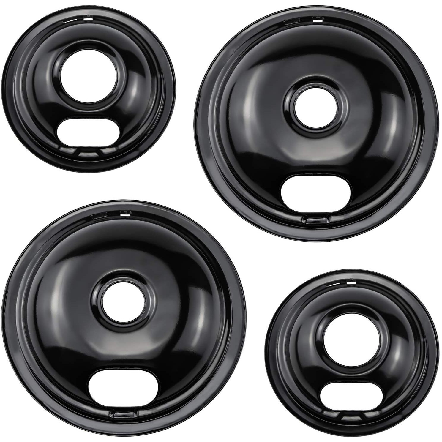 Cenipar W10290350 & W10290353 Range Burner Drip Pan Bowls Porcelain Plated For Electric Stove & Surface Burner Compatible With Whirlpool Frigi-Daire Include 2 X 8-Inch + 2 X 6-Inch Drip Pans