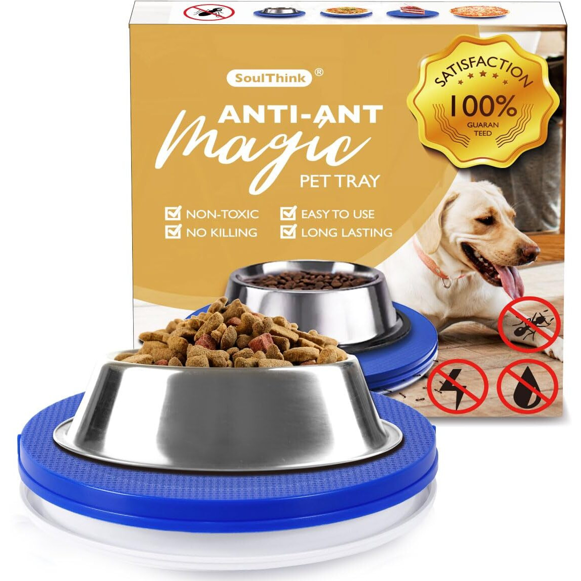 Soulthink Ant Proof Cat Dog Bowl Tray - New Innovation Anti Ant Pet Food Dish Indoor No Chemical No Water Needed Different From Traditional Ant Trap (Royal Blue)