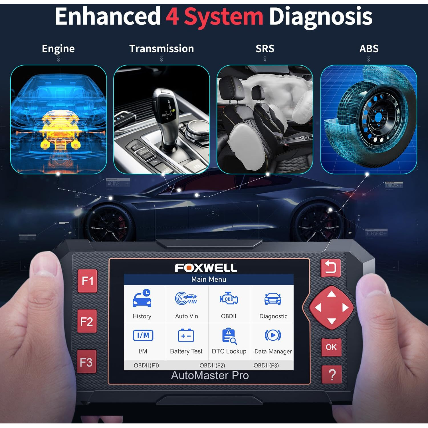 Foxwell Car Scanner Nt604 Elite Obd2 Scanner Abs Srs Transmission, Check Engine Code Reader For Cars And Trucks, Diagnostic Scan Tool With Srs Airbag, Automotive Diagnostic Tool With Live Data