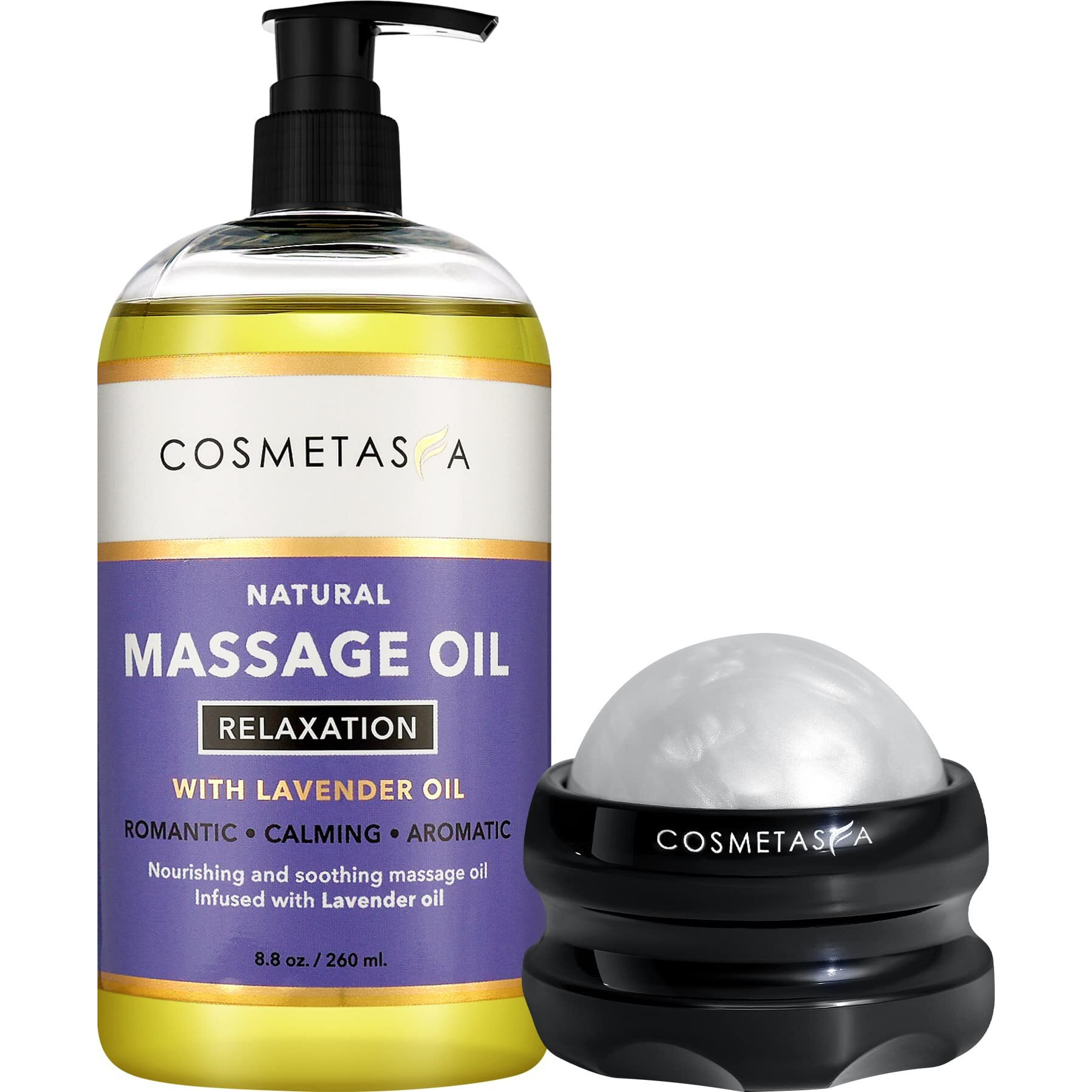 Lavender Relaxation Massage Oil With Massage Roller Ball - No Stain 100% Natural Blend Of Spa Quality Oils For Calming, Aromatic, Soothing Massage Therapy