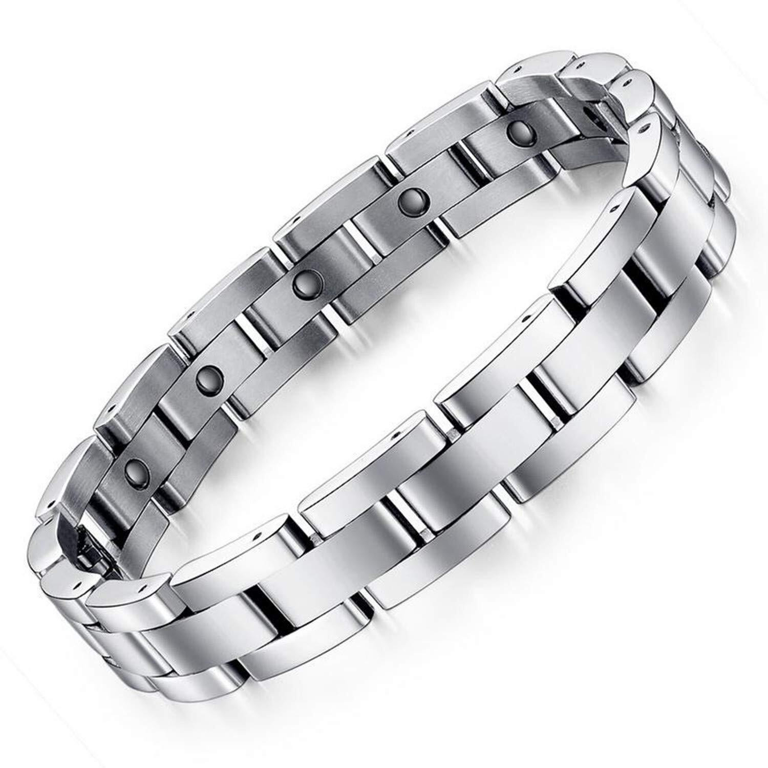 Feraco Magnetic Bracelets For Men Sleek Titanium Stainless Steel Magnetic Bracelet With Sizing Tool, Health Magnetic Field Therapy Gifts For Men (Silver)