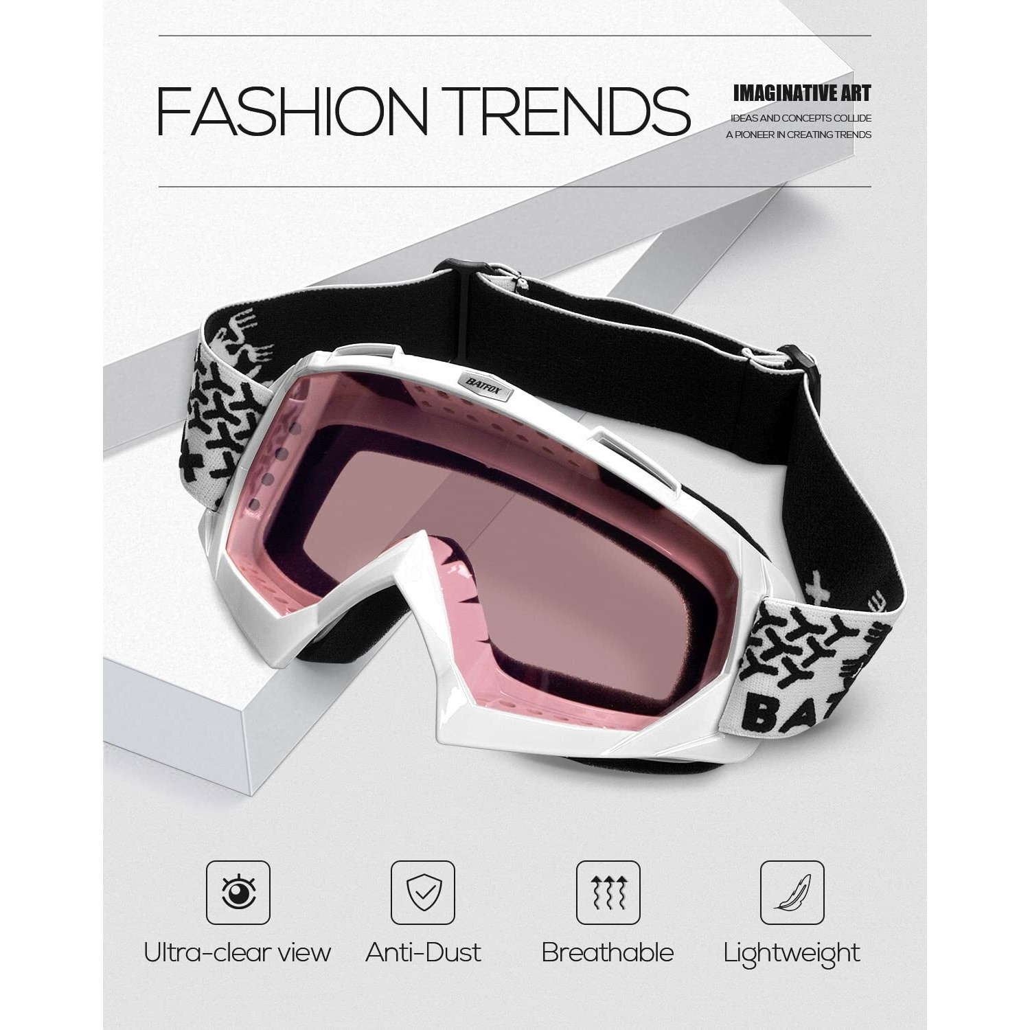 Batfox Dirt Bike Atv Goggles Motorcycle Gear Riding Motocross Dirtbike 4-Wheeler Mx Dh Accessories Goggles Glasses For Men Women Youth Uv400 Protection Dust-Proof Anti-Slip Strap