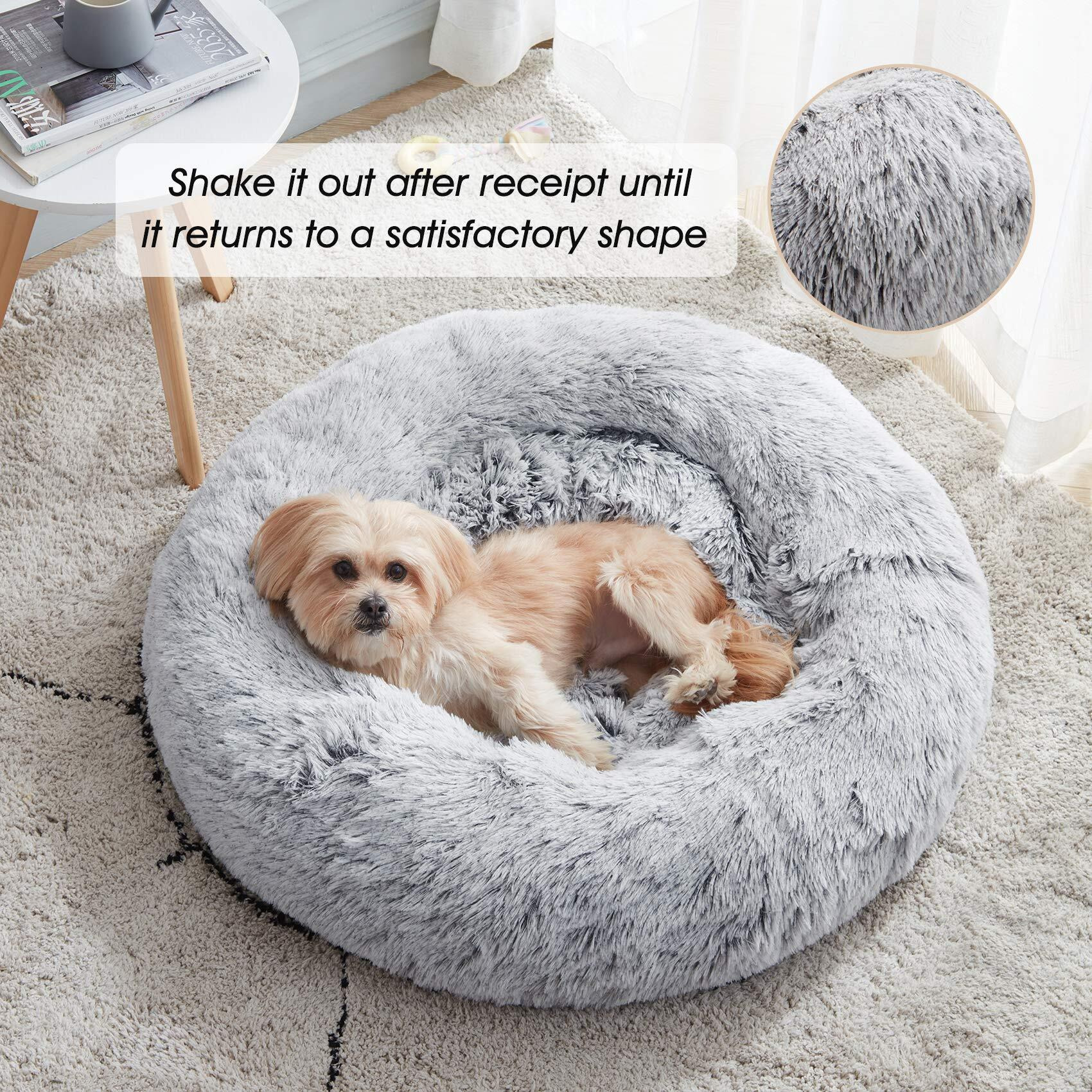 Calming Dog Bed & Cat Bed, Anti-Anxiety Donut Dog Cuddler Bed, Warming Cozy Soft Dog Round Bed, Fluffy Faux Fur Plush Dog Cat Cushion Bed For Small Medium Dogs And Cats (20""/24""/27""/30"")