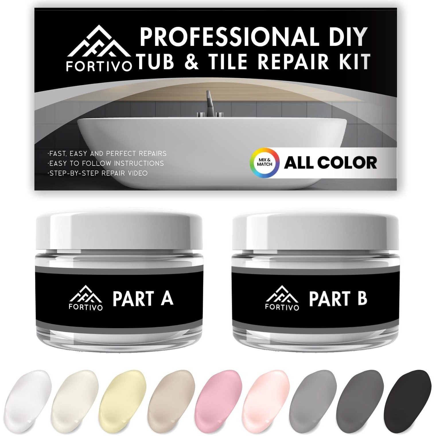 Fiberglass Repair Kit, Porcelain Repair Kit - Fiberglass Tub Repair Kit For Acrylic, Tub Repair Kit For Any Bathtub Color - Bathtub Repair Kit - Acrylic Tub Repair Kit - Porcelain Sink Repair Kit