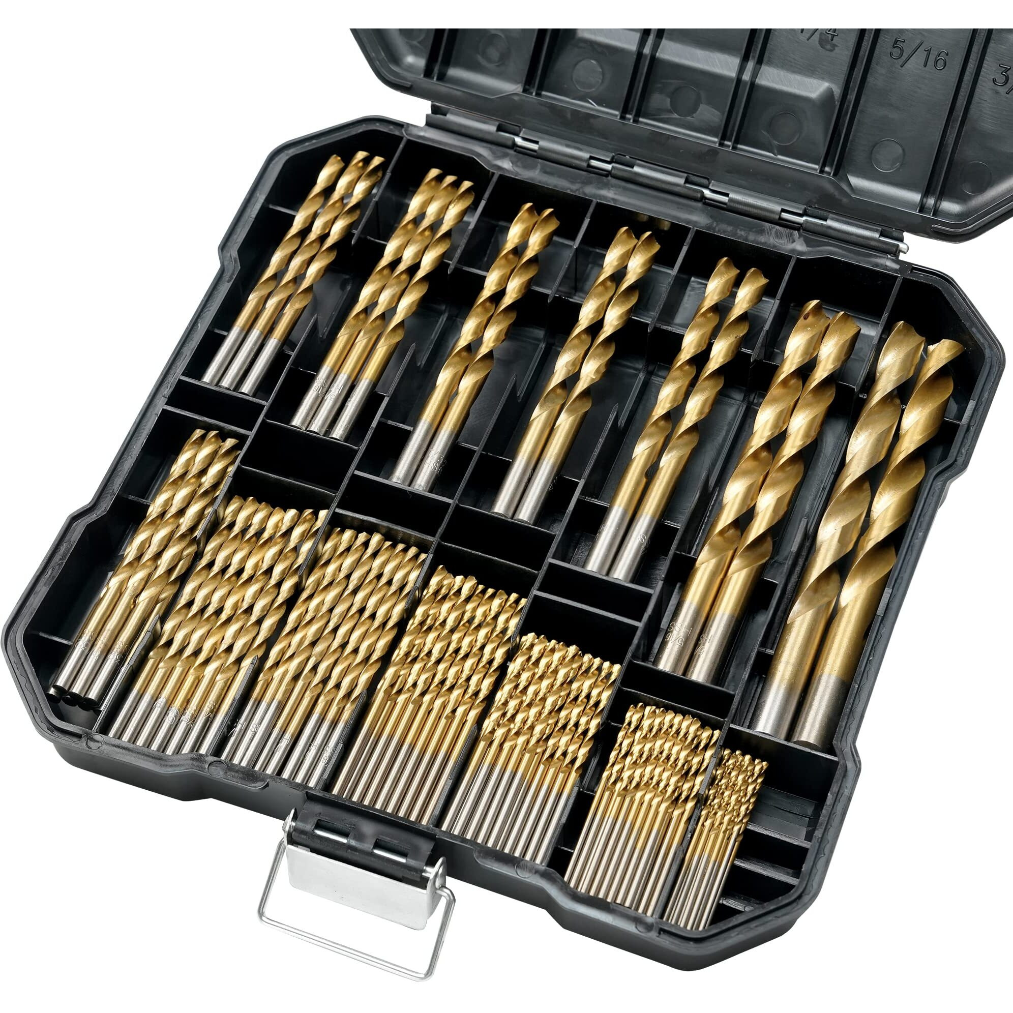 Gmtools 99 Pcs Titanium Coated Drill Bit Set, High Speed Steel, Twist Drill Bit Kit For Cast Iron, Aluminum Alloy, Copper, Wood, Plastic, With Hard Storage, Size From 1/16"" To 3/8""