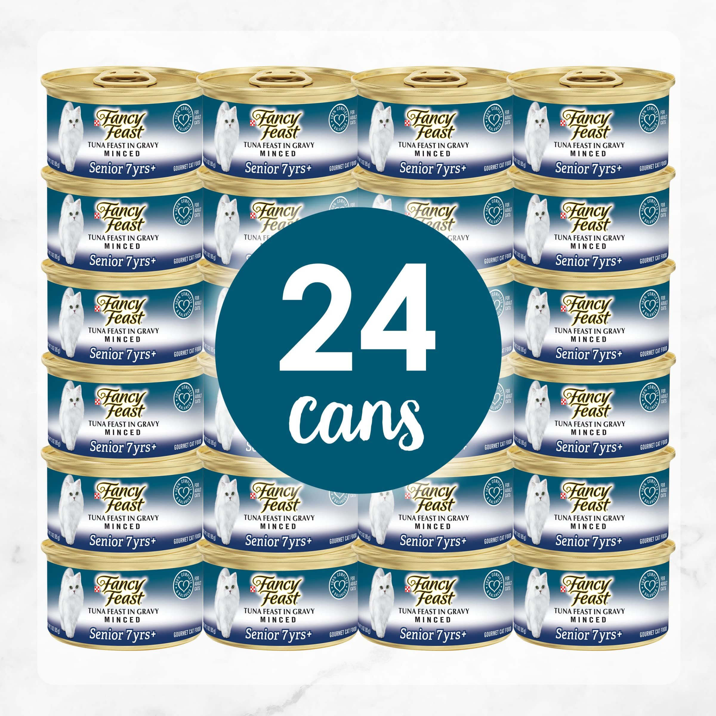 Purina Fancy Feast High Protein Senior Gravy Wet Cat Food, Tuna Feast Minced Senior 7+ - (24) 3 Oz. Cans