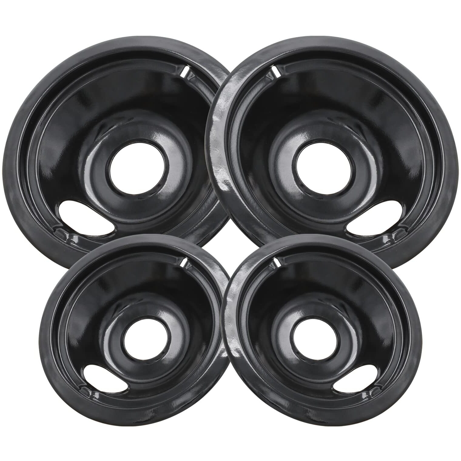 Cozzivita Ge Black Stove Drip Pans, 10% Energy Save By Enamel Spraying Prevent Bending And Rust - Include 2 6'' Burner Drip Pans And 2 8'' Drip Bowl