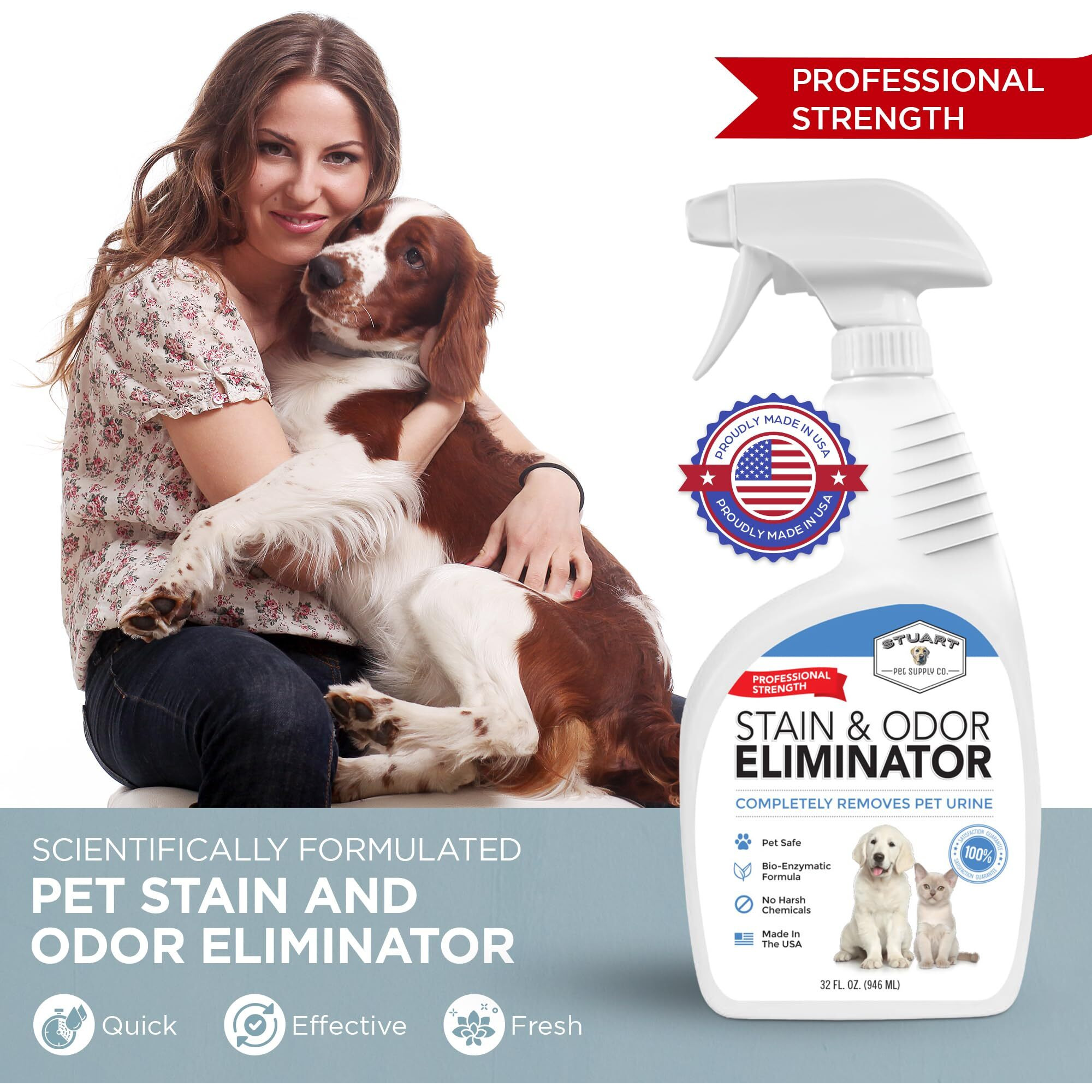 Stuart Pet Supply Co. Professional Strength Pet Stain And Odor Eliminator Urine Odor Remover Pet Urine Enzyme Cleaner Enzymatic Cleaner For Dog Urine And Cat Urine Pet Odor Eliminator (32 Oz.)