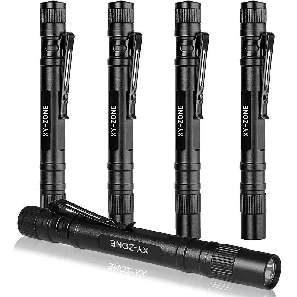Xy Zone 5Pcs Led Pen Flashlight 1000 Lumens Lamp Clip Mini Black 507 Pocket Penlight Flashlight Torch Powered By 2 Aaa Battery(Battery Not Included)