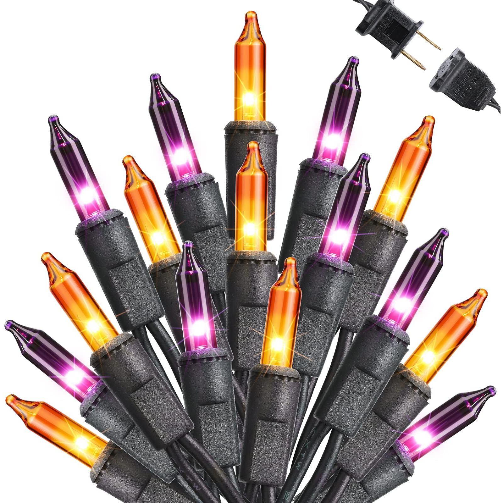 Toodour Orange & Purple Halloween Lights, 27Ft 100 Count Incandescent Halloween String Lights, Ul Certified Connectable Mini Bulbs Halloween Lights For Outdoor, Indoor, Garden, Porch, Halloween Decor