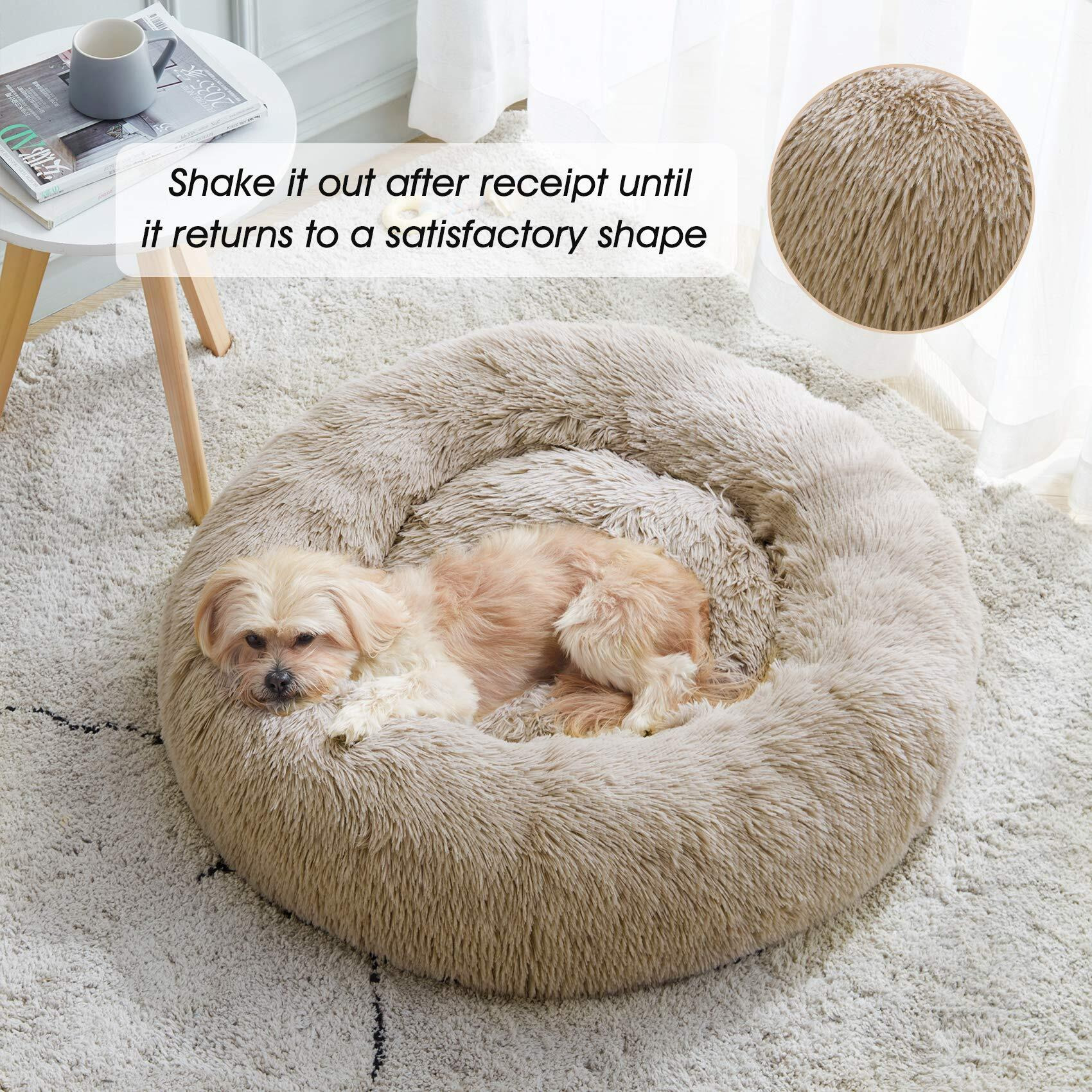 Calming Dog Bed & Cat Bed, Anti-Anxiety Donut Dog Cuddler Bed, Warming Cozy Soft Dog Round Bed, Fluffy Faux Fur Plush Dog Cat Cushion Bed For Small Medium Dogs And Cats (20""/24""/27""/30"")