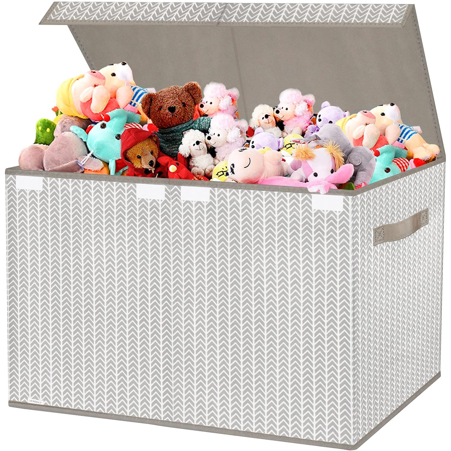Veronly Toy Box Chest Organizer Bins For Boys Girls Kids, Large Collapsible Fabric Storage Container With Flip-Top Lid & Handles For Clothes,Blanket,Nursery,Playroom,Bedroom,Tree Branch Pattern (Gray)