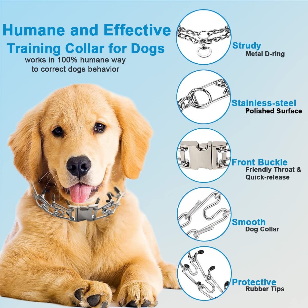 No Pull Dog Collar Adjustable Quick Release Dog Training Collar With Rubber Tip With Quick Release Buckle For Small Medium Large Dogs