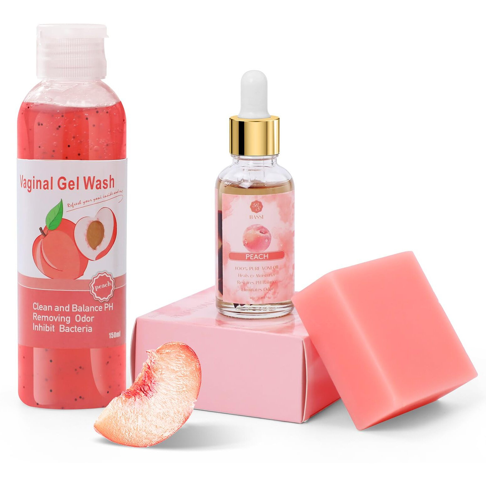 Feminine Wash & Yoni Oil & Yoni Soap Set For Women, Yoni Wash For Vaginal Ph Balance Remove Odor Moisturizing, 1 Fl.Oz Feminine Oil & 6.7 Fl.Oz Vaginal Wash 3.53 Oz Peach Yoni Soap Bar