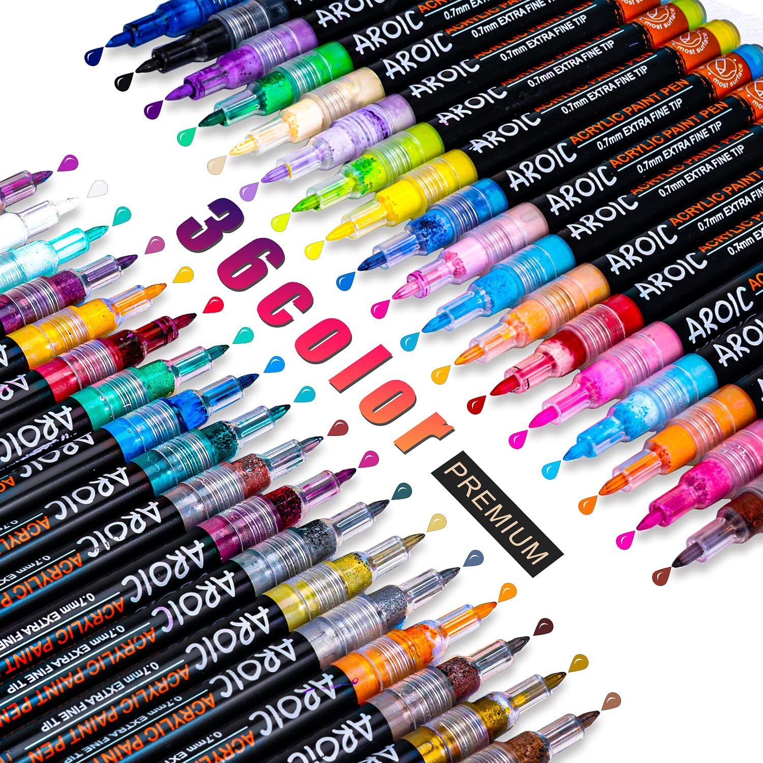 Aroic Paint Pens Paint Markers, 36 Packs Acrylic Paint Markers For Writing On Any Material, Wood, Rock Painting, Glass, Ceramic, Canvas, Easter Egg And More Paintings, Acrylic Paint Set For Painting Supplies, Craft Supplies.