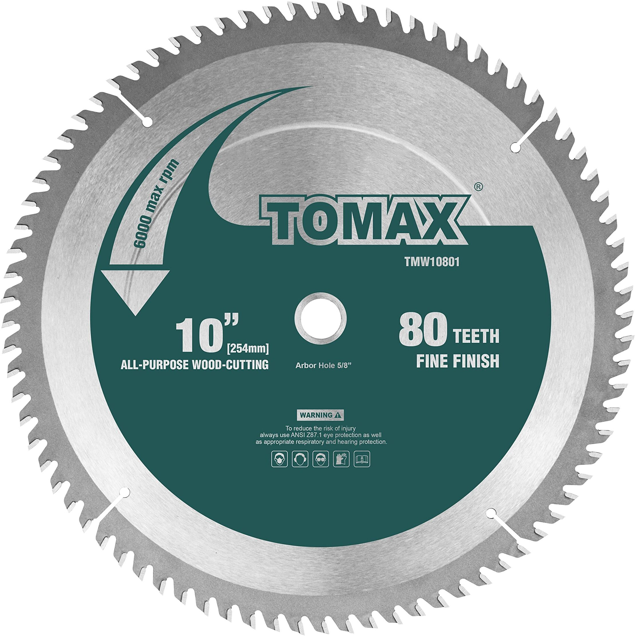 Tomax 10-Inch 80 Tooth Atb Fine Finish Saw Blade With 5/8-Inch Arbor