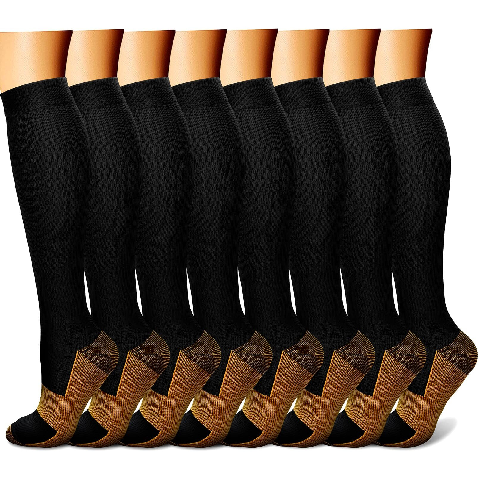 Charmking Compression Socks For Women & Men (8 Pairs) 15-20 Mmhg Graduated Copper Support Socks Are Best For Pregnant, Nurses - Boost Performance, Circulation, Knee High & Wide Calf (L/Xl, Multi 48)