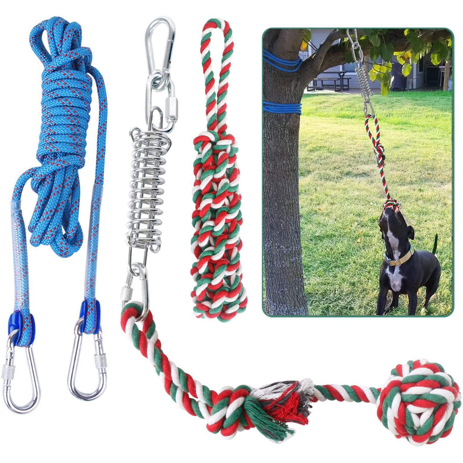 Hopet Dog Outdoor Bungee Solo Hanging Toy, Tether Tug Of War Toys For Pitbull Small Large Aggressive Chewers Dogs To Exercise, Durable Interactive Tug Toy, Dog Rope Toys