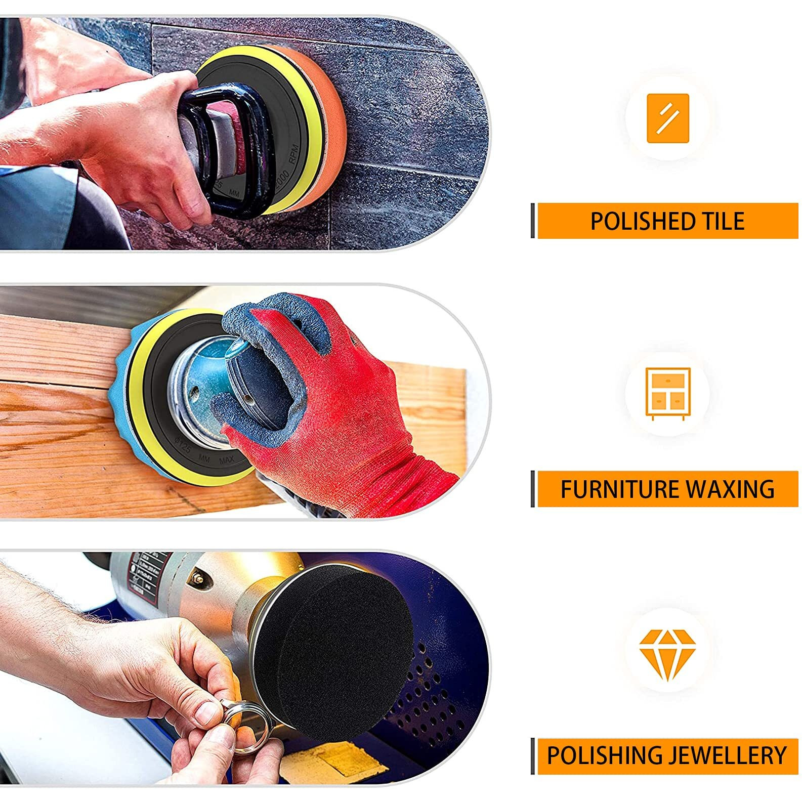 Goh Dodd 38 Pieces 3 Inch Buffing Polishing Pads, Car Foam Drill Polishing Pad Kit Sponge Pads Buffer Polisher Kit Headlight Restoration Kit With Wool Pads For Car Polishing, Waxing And Cleaning