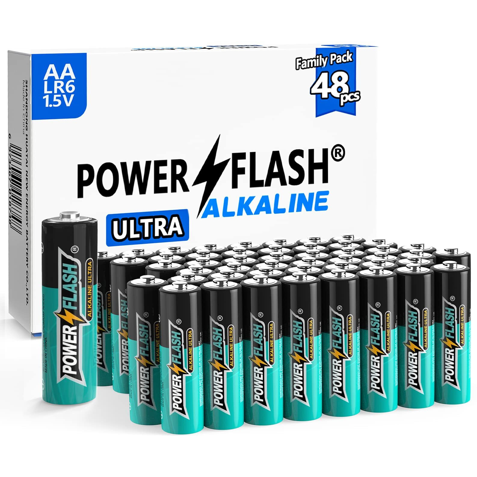Power Flash 48 Aa Batteries, Batteries Provide Long Lasting Power, 10 Year Battery Warranty, Alkaline Aa Batteries For Home And Office Equipment (48 Count Pack)