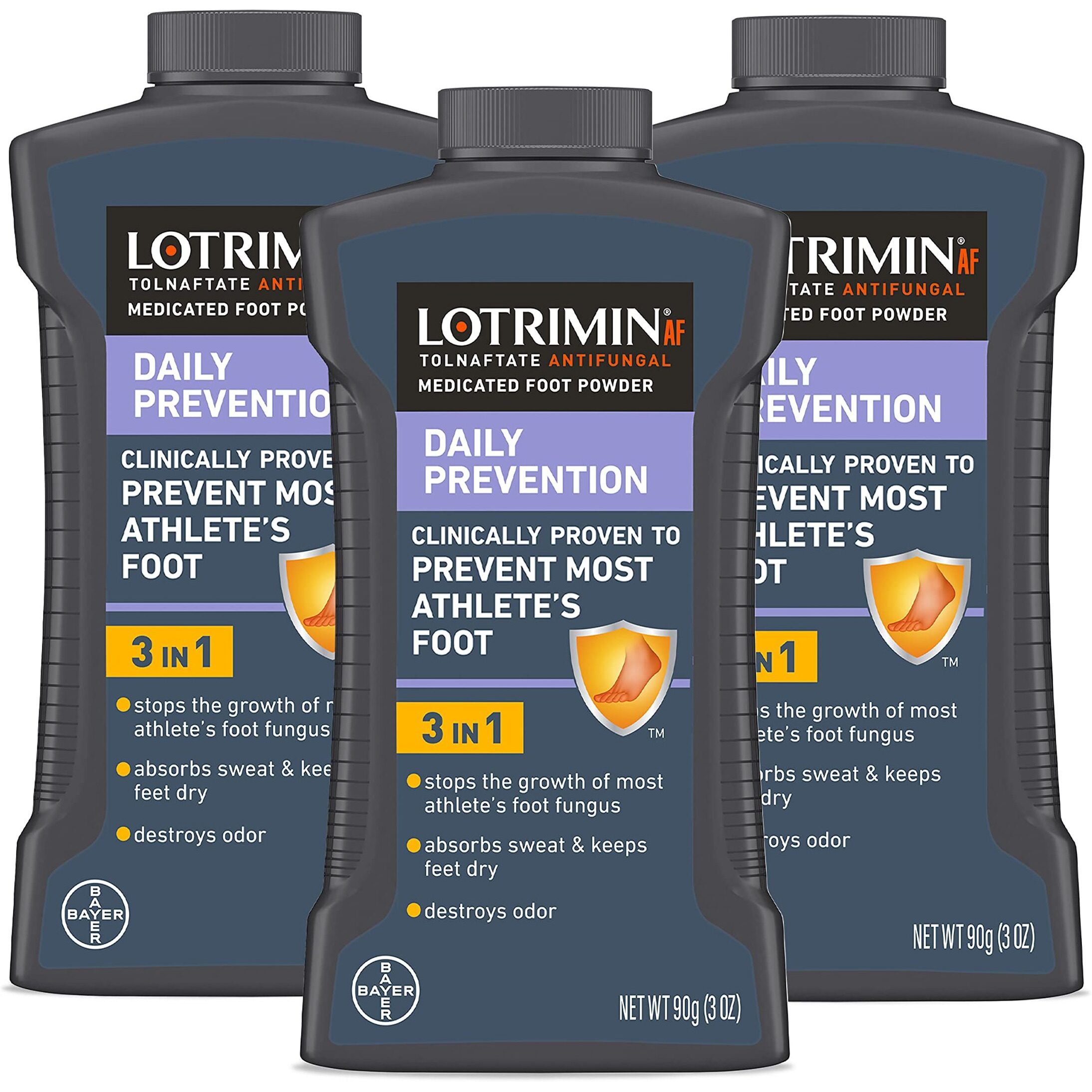 Lotrimin Af Athlete's Foot Daily Prevention Medicated Foot Powder, Tolnaftate Antifungal, Clinically Proven Prevention Of Most Athlete's Foot, 3 Ounce (90 Grams) Bottle (Pack Of 3)