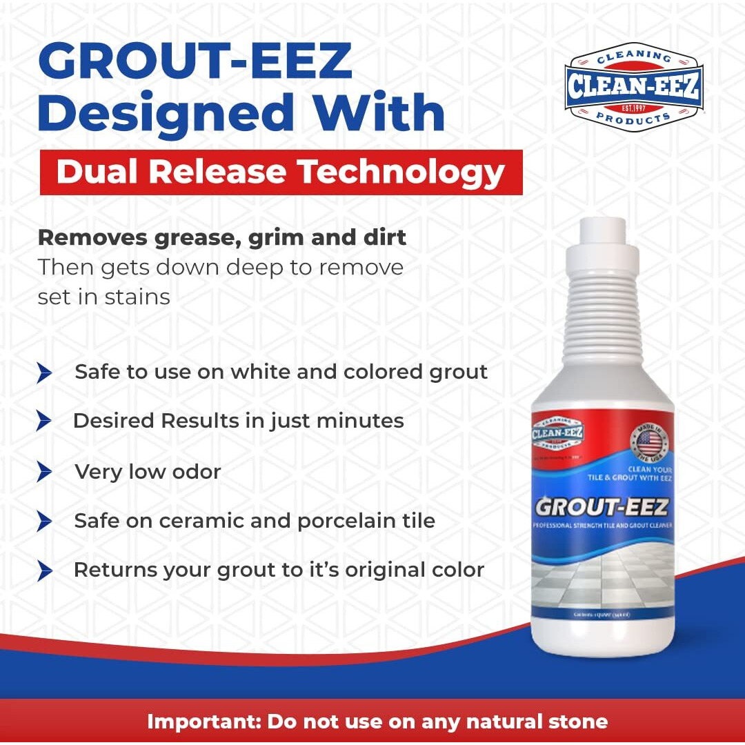 It Just Works Grout-Eez Super Heavy-Duty Grout Cleaner. Easy And Safe To Use. Destroys Dirt And Grime With Ease. Even Safe For Colored Grout. Clean-Eez