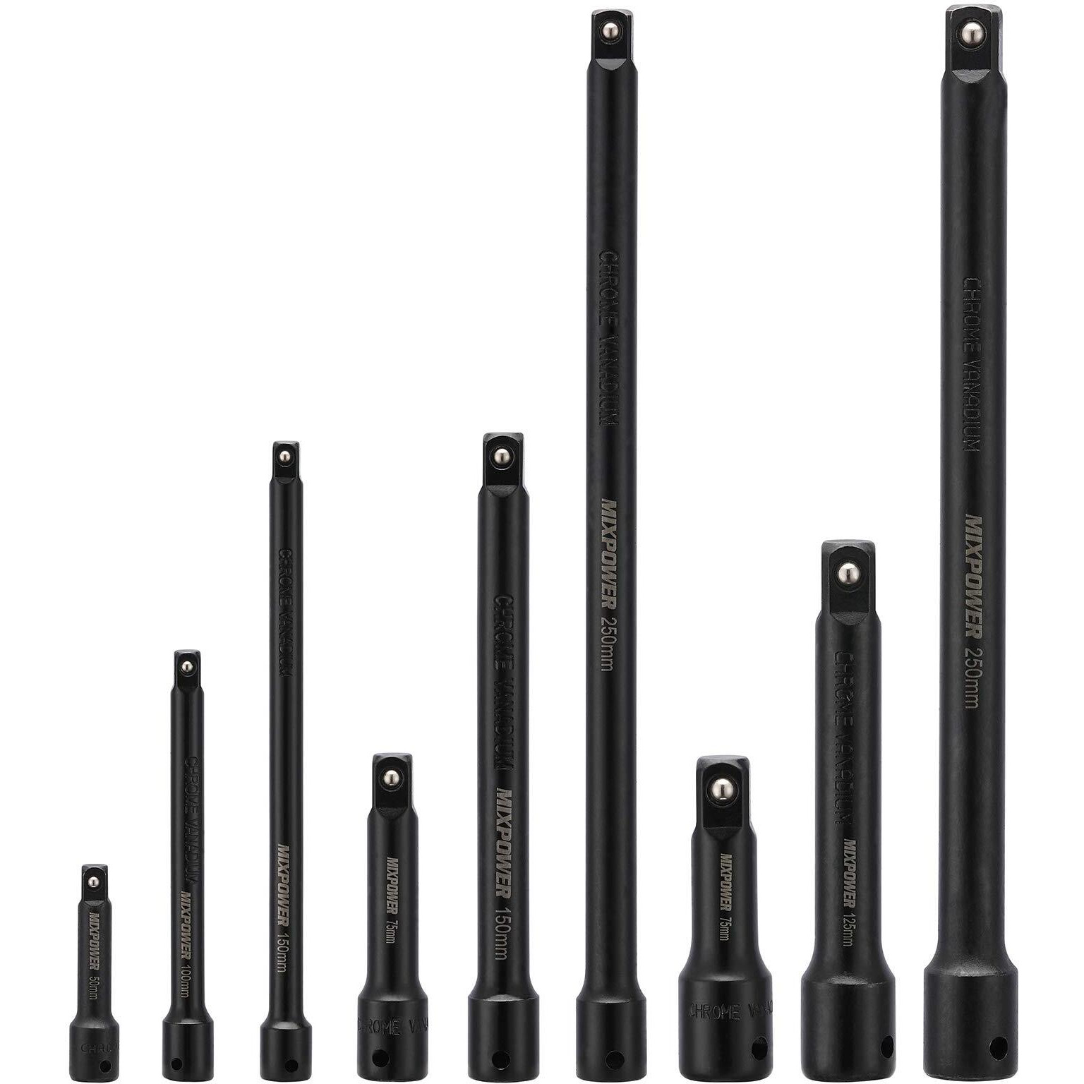 Mixpower 9-Piece Extension Bar Set, 1/4"", 3/8"" And 1/2"" Drive Socket Extension, Premium Chrome Vanadium Steel With Black Phosphate Finish, Engineered For Impact Drivers