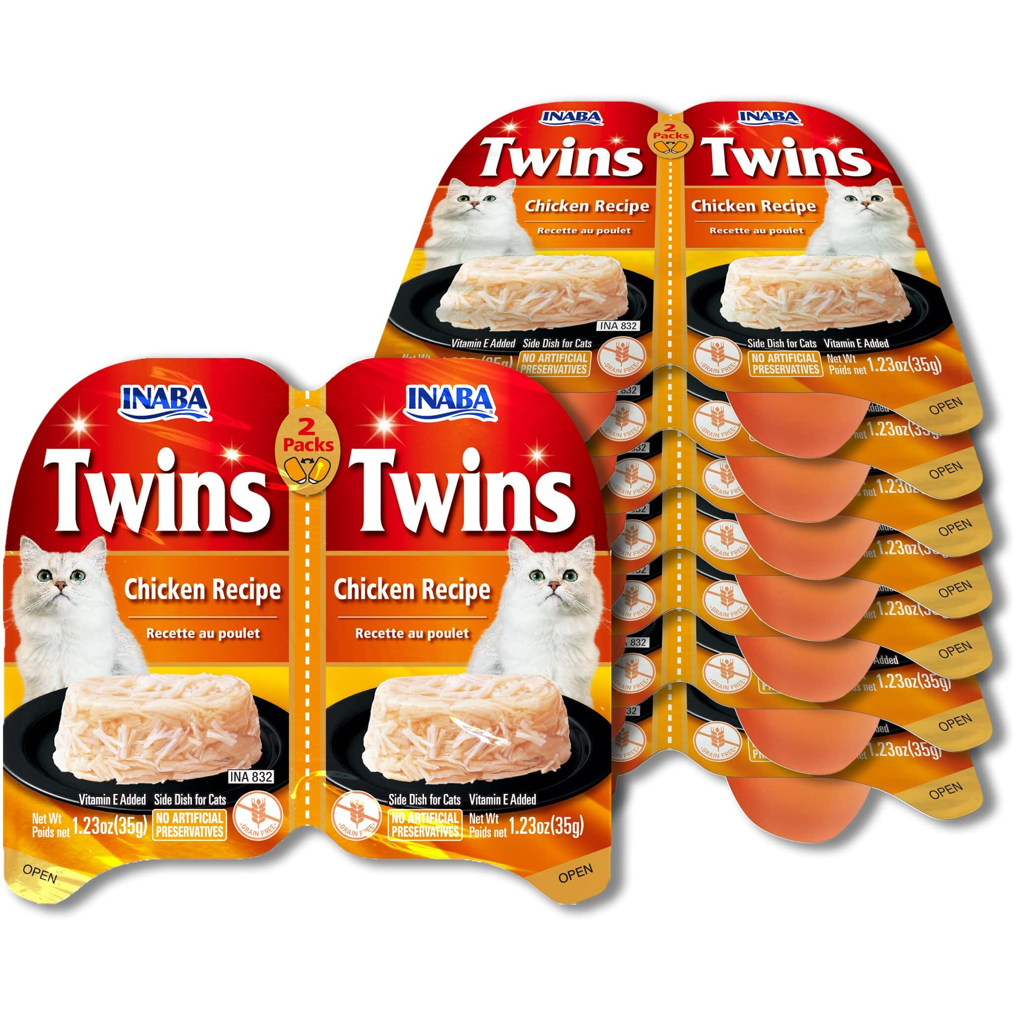 Inaba Twins For Cats, Grain-Free Shredded Chicken & Broth Gele Side Dish Cups, 1.23 Ounces Per Serving, 19.68 Ounces Total (16 Servings), Chicken Recipe
