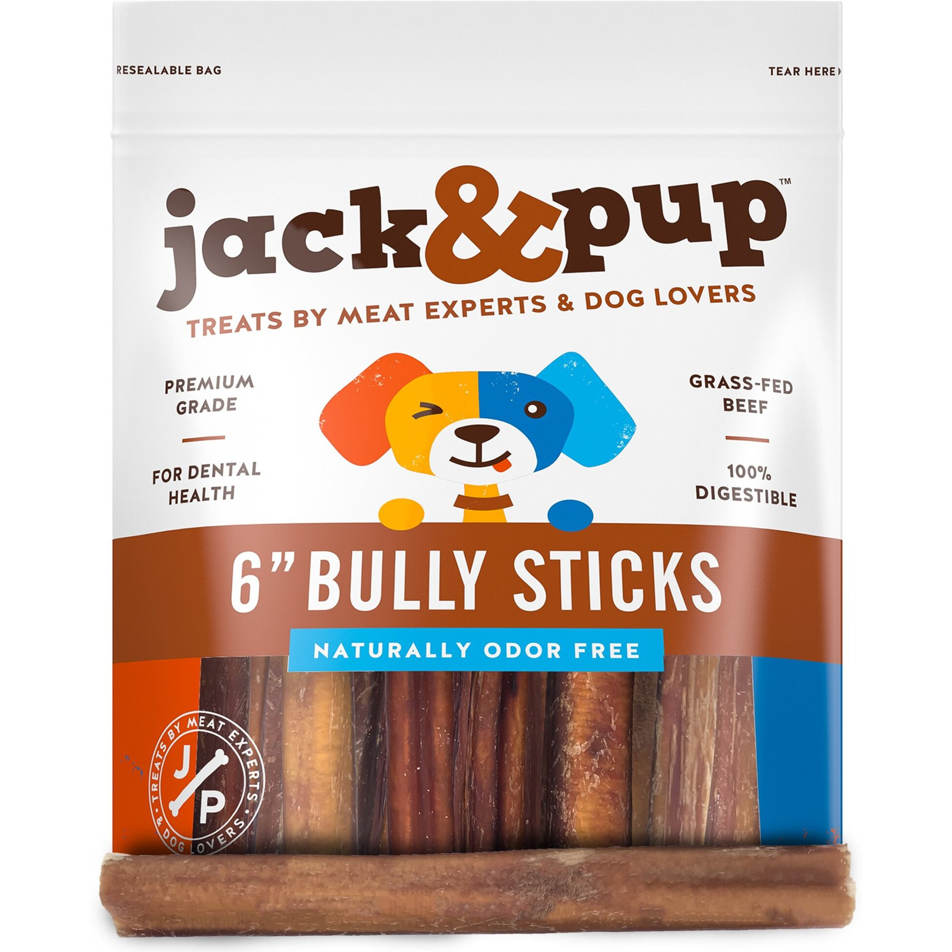 Jack&Pup 6 Inch Bully Sticks For Medium Dogs  Thick Odor Free Bully Sticks Long Lasting  All Natural, 100% Beef Pizzle Sticks (Thick 5, Pack)