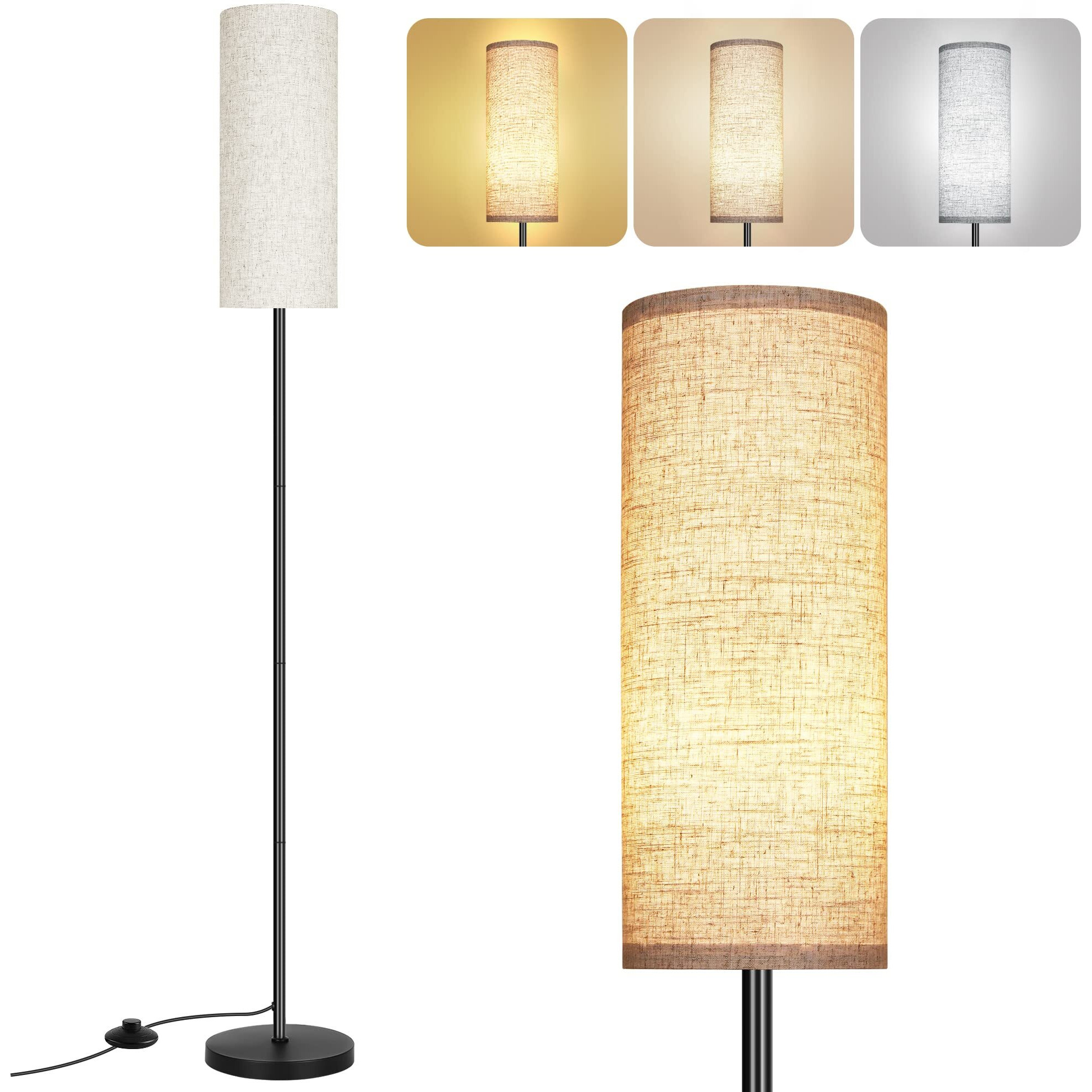 Partphoner Floor Lamp For Living Room, Modern Standing Lamps With Lampshade, Minimalist Tall Lamp With Foot Switch For Living Room, Bedroom, Kids Room, Office(Bulb Not Included)