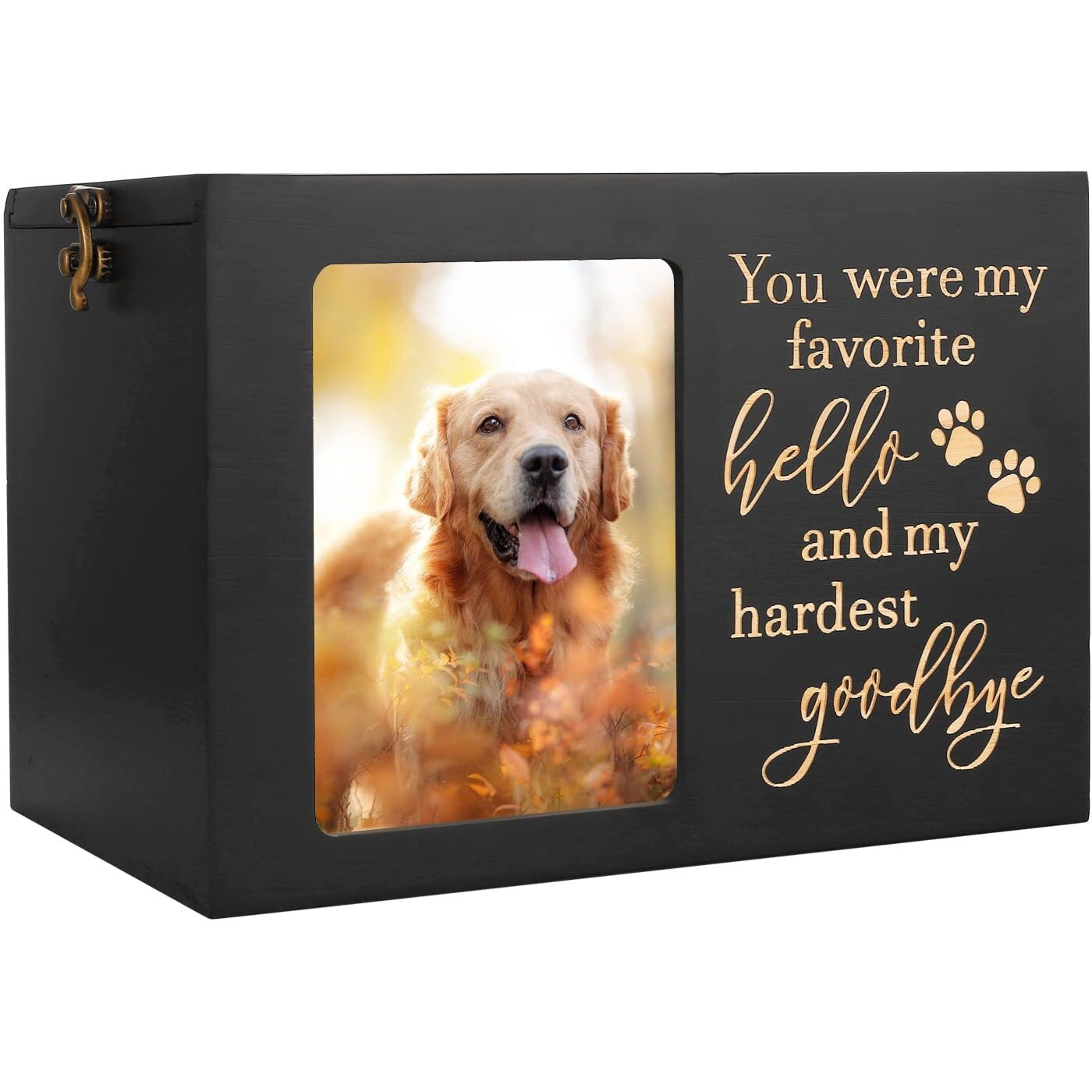 Pet Memorial Urns For Dog Or Cat Ashes, Large Wooden Funeral Cremation Urns With Photo Frame, Memorial Keepsake Memory Box With Black Flannel As Lining, Loss Pet Memorial Remembrance Gift