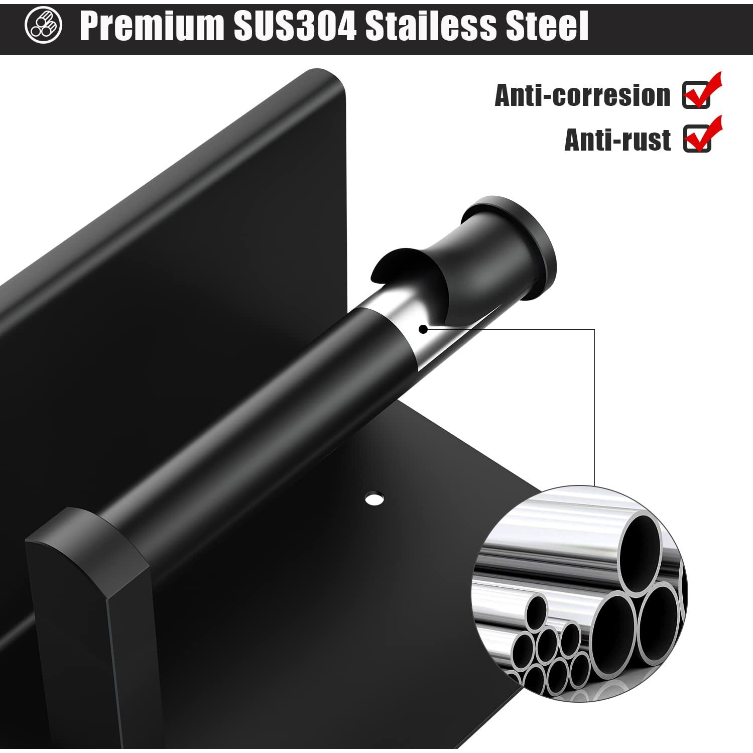 Tindbea Mega Size Toilet Paper Holder With Shelf + Towel Robe Hooks, Adhesive Or Screw Wall Mounted Toilet Paper Roll Holder, Stainless Steel Bathroom Hardware Set (Matte Black)