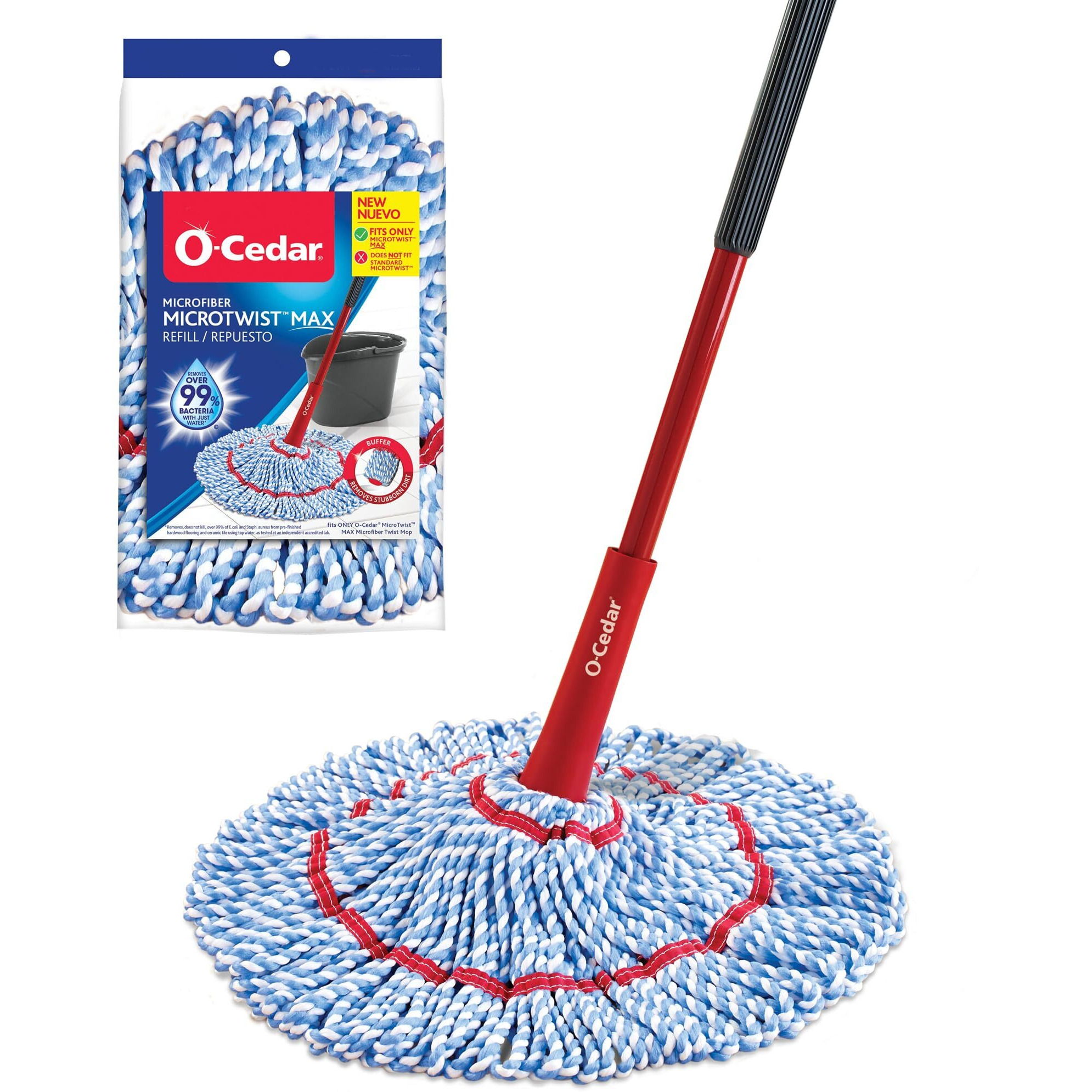 O-Cedar Microtwist Max Microfiber Twist Mop With 1 Extra Refill  Features Hands-Free Wringing  Extra Large 18-Inch Mop Head  Safe On All Floor Types,Red