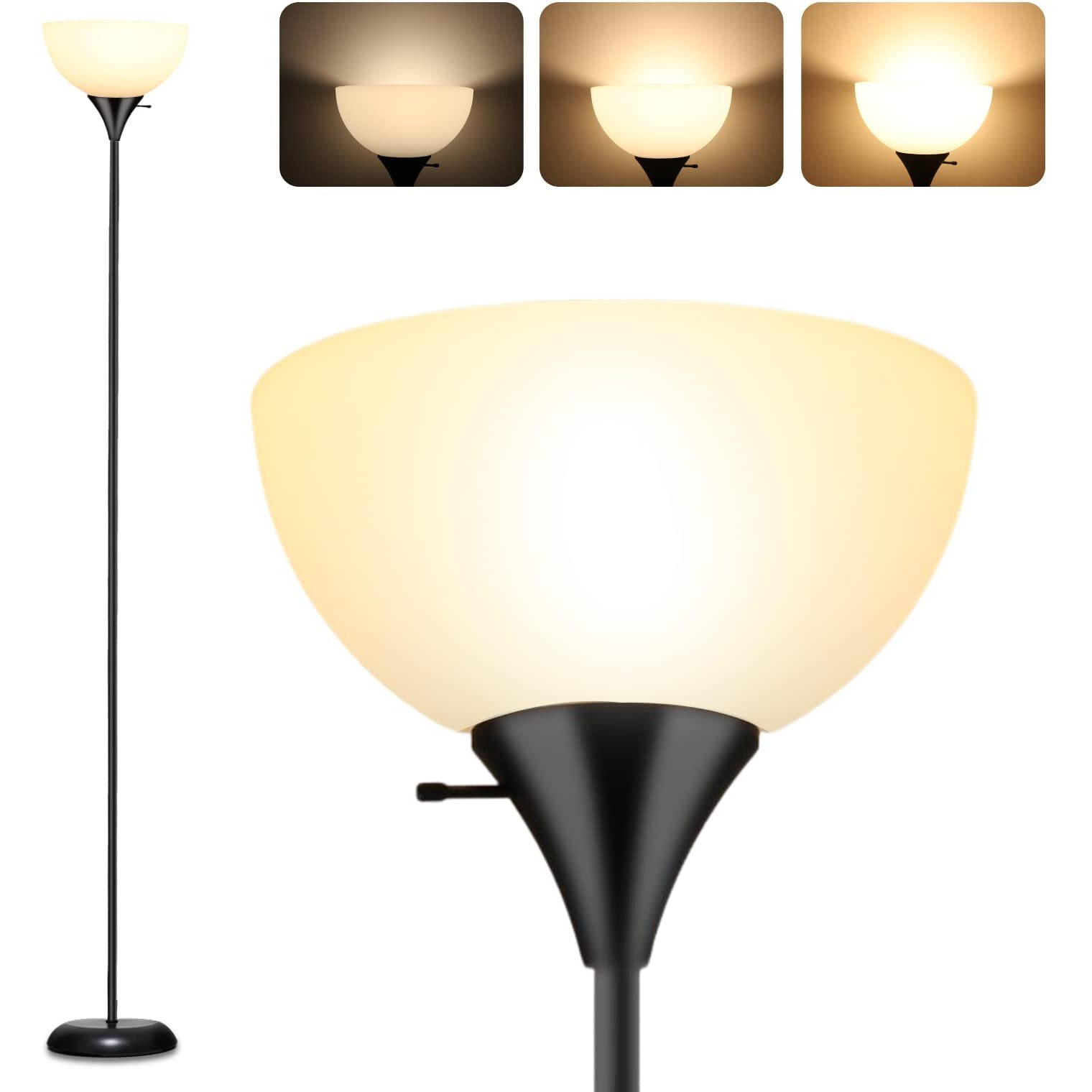Standing Lamp, Led Floor Lamp With 3 Levels Dimmable Brightness, Drop-Resistant White Lampshade, Rotary Switch, Industrial Metal Floor Lamp For Living Room Bedroom Study Office Kids Room