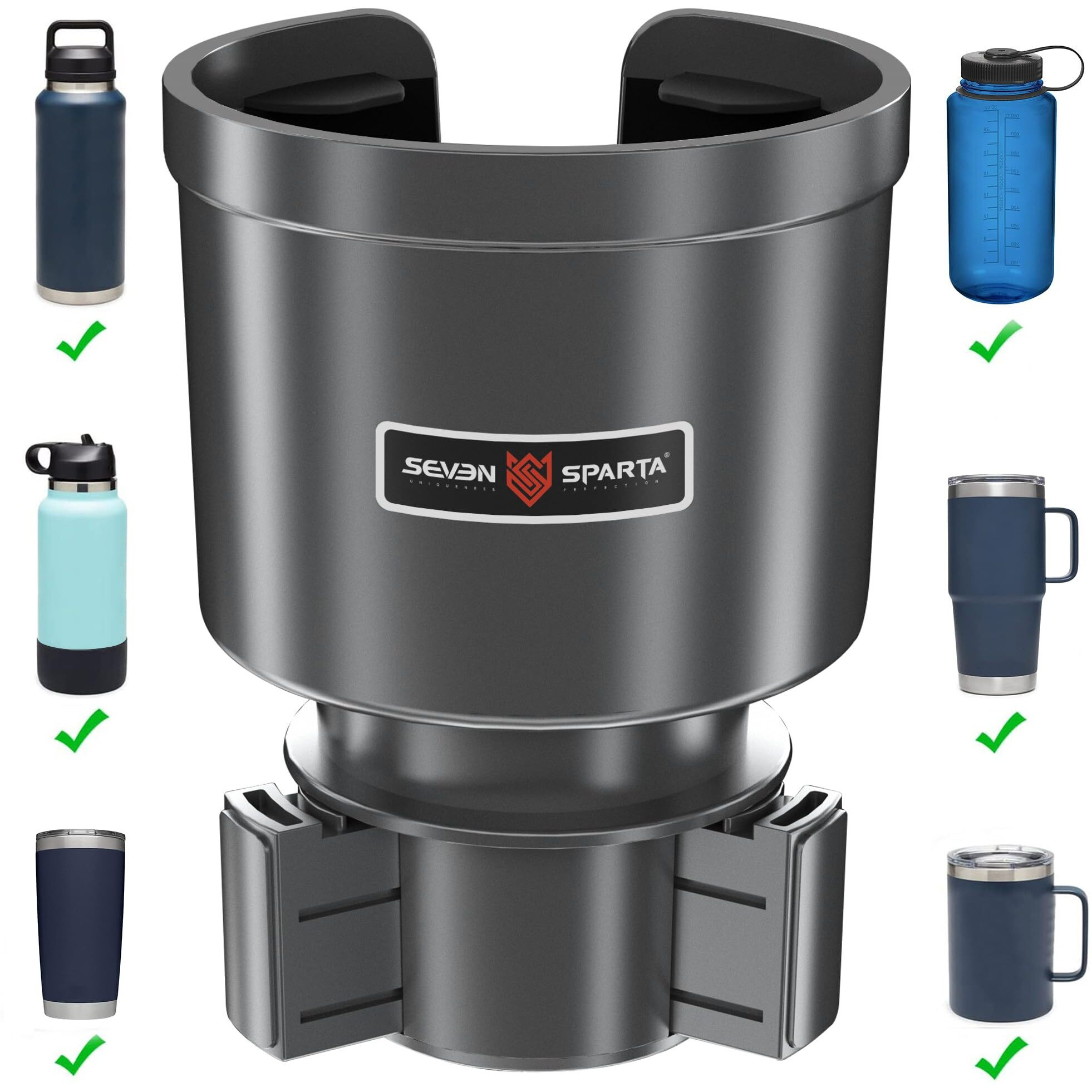 Upgraded Car Cup Holder Expander Adapter With Offset Adjustable Base, Compatible With Yeti 14/24/36/46Oz Ramblers, Hydro Flasks 32/40Oz, Other Large Bottles Mugs In 3.5 ""-4.0 "", Silver 1 Pack