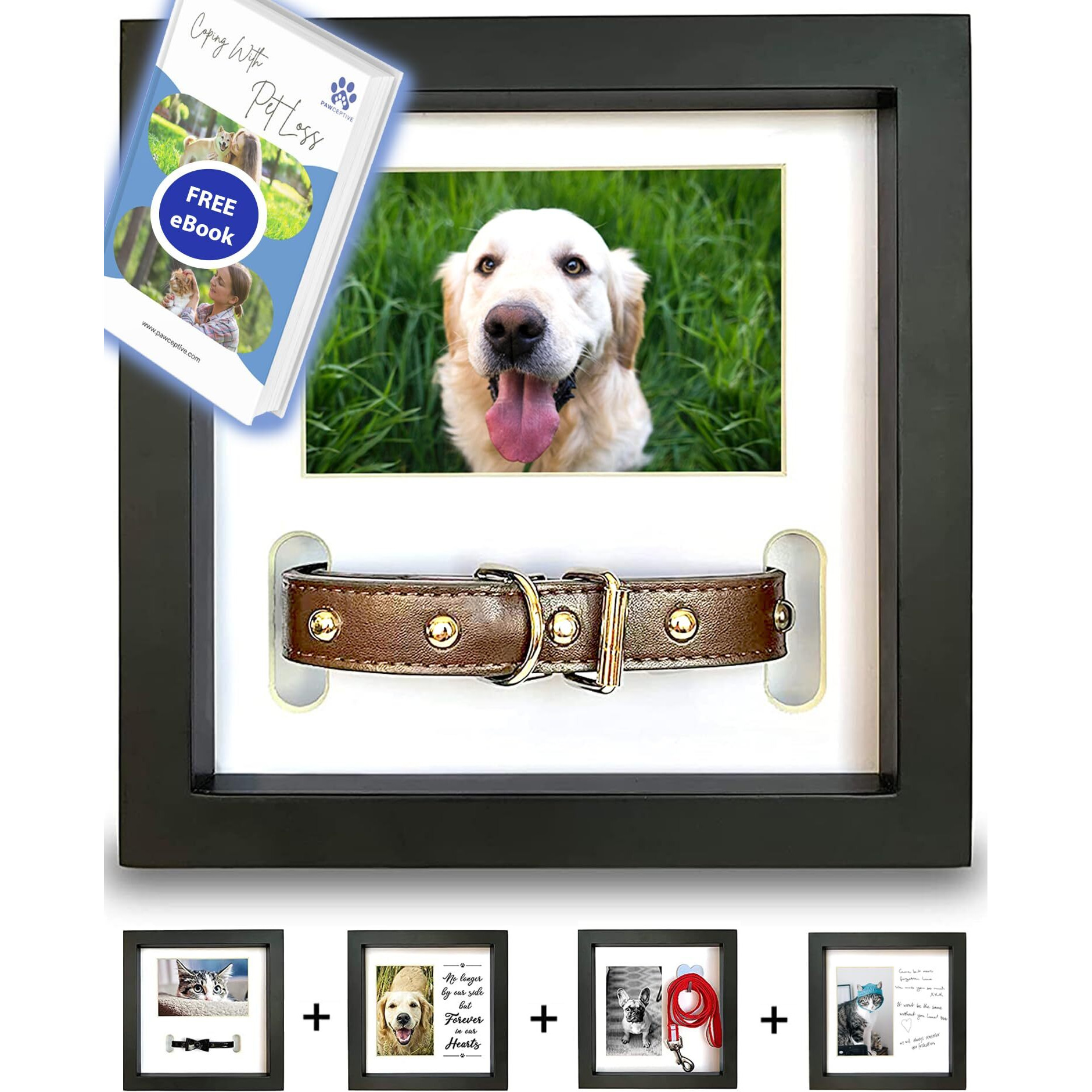 Pawceptive Dog Memorial Picture Frame With 5 Display Options- Dog Collar Memorial Frame Gift - Cat Or Dog Pet Loss Gift For A Grieving Friend - Pet Remembrance Gift And Sympathy Photo Keepsake