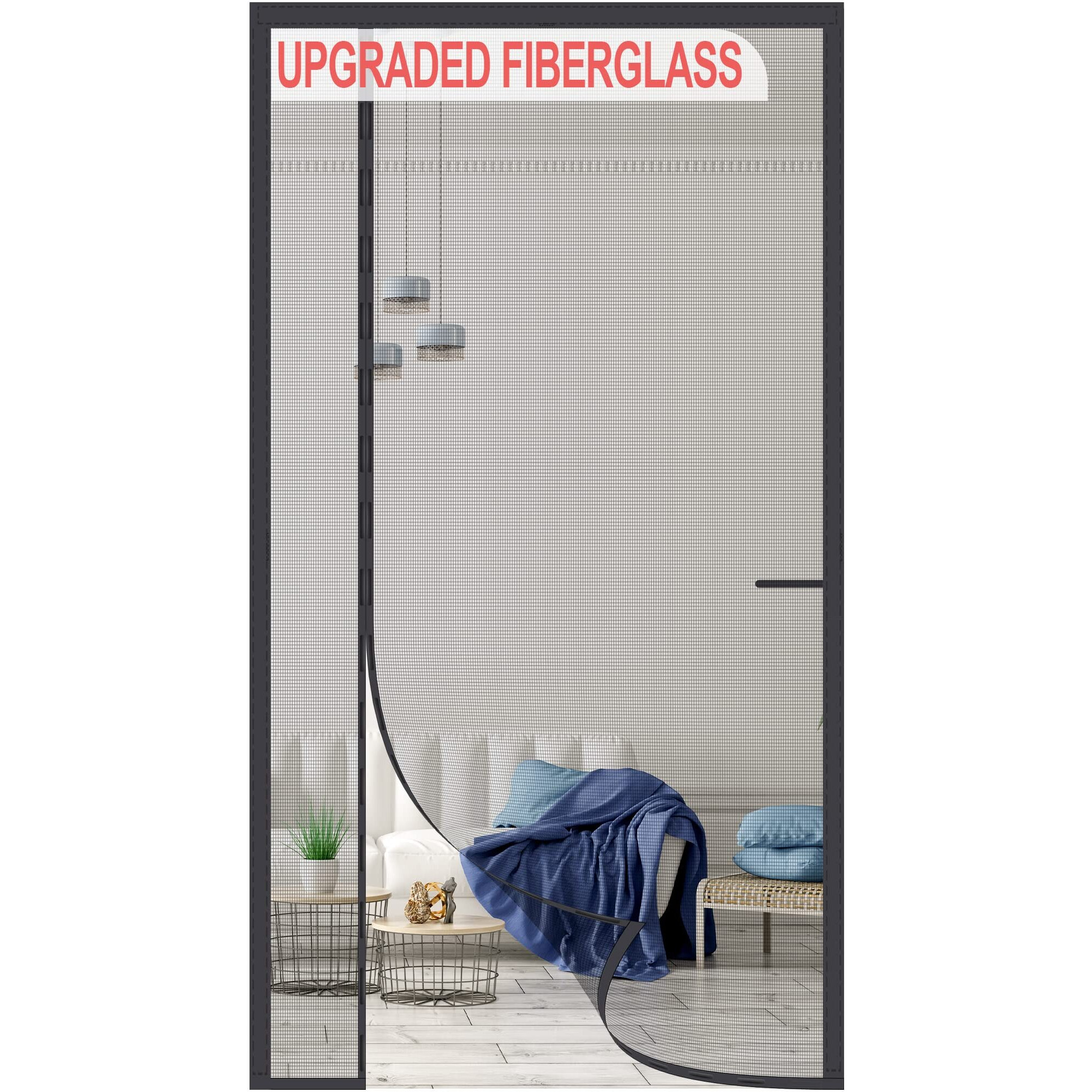 Upgraded Magnetic Screen Door Thicker 255G/ Fiberglass Mesh,Reversible Left Right Side Opening,Fit Door Size 38 X 82 Inch,Retractable Door Screen Magnetic Closure,Door Curtain For Single Front Door