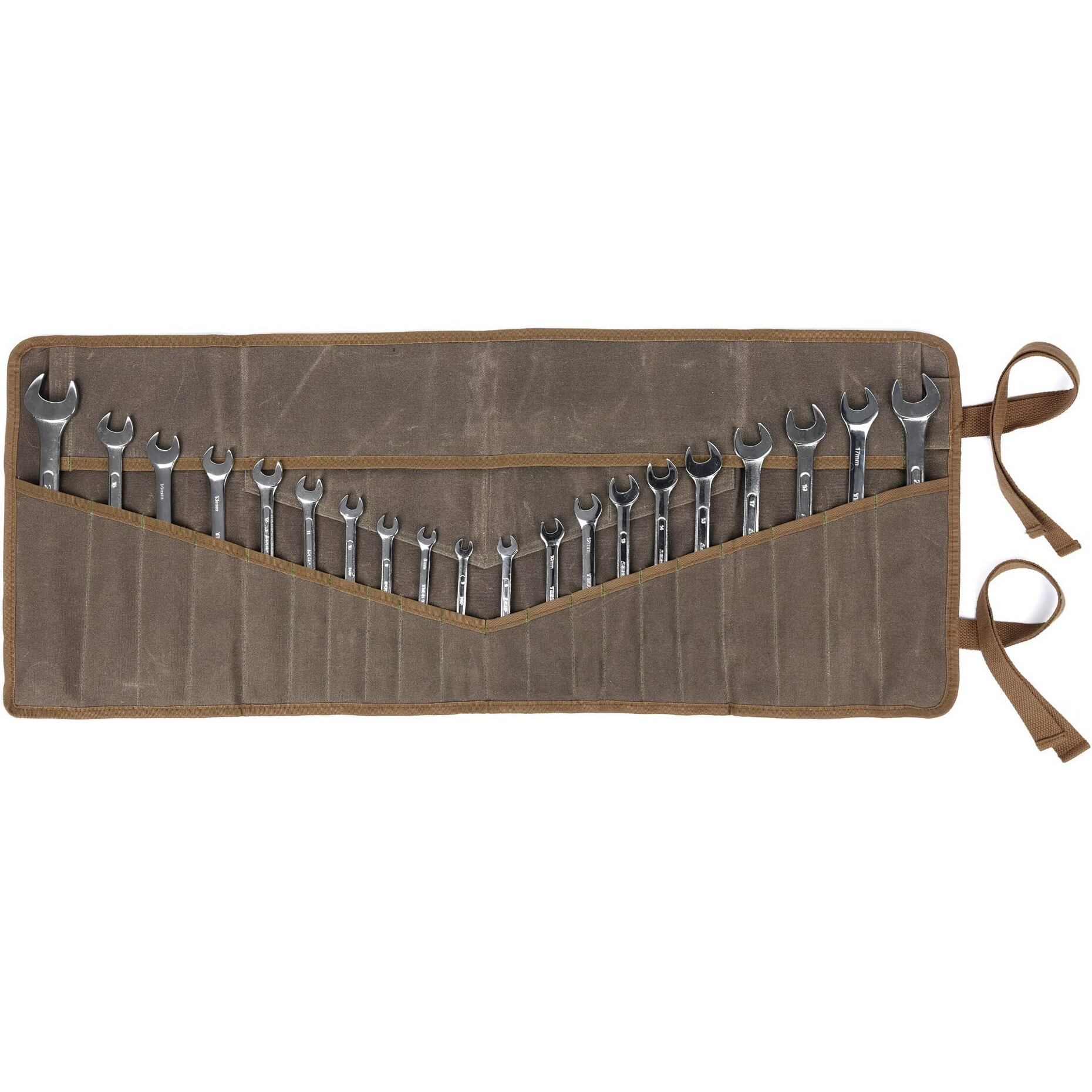 Wrench Roll Up Pouch, Heavy Duty Waxed Canvas Tool Bag Tool Organizer Bag With 20+4 Pockets (Brown)