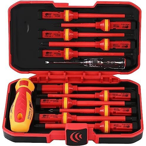 1000V Insulated Electrician Screwdriver Set - 13-Piece Professional Electrical Screwdriver Set Insulation Handle Crv Steel Magnetic Phillips Slotted Pozi Torx Tips Vde & Gs Certified