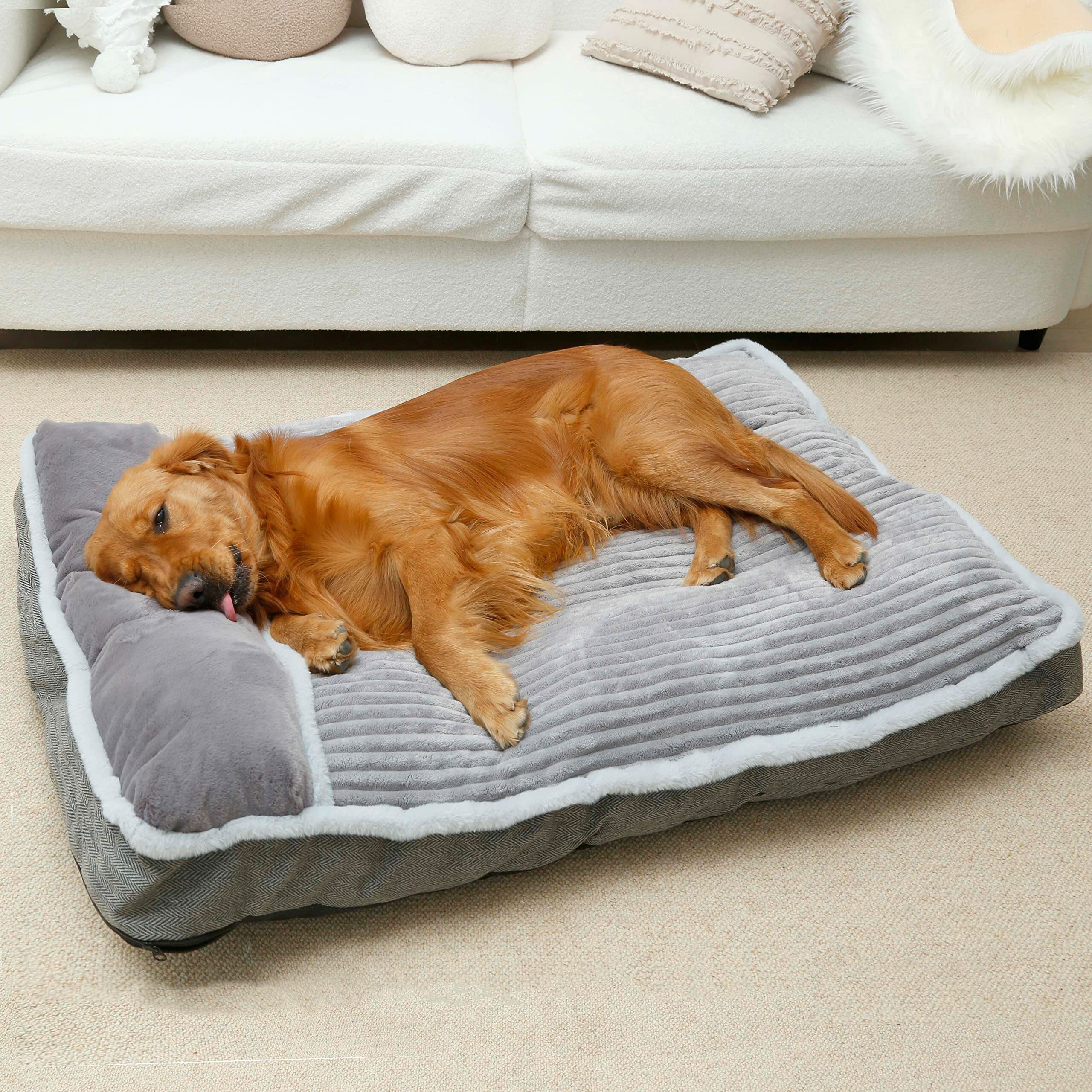 Dog Bed For Large Dogs, Dog Mattress With Pillow For Crate Kennel, Sofa Pet Bed, Super Soft Pet Bed For Medium, Jumbo, Small Dogs Breeds (Grey, Large-2(36 "&quotX23 "&quotX3 ""))